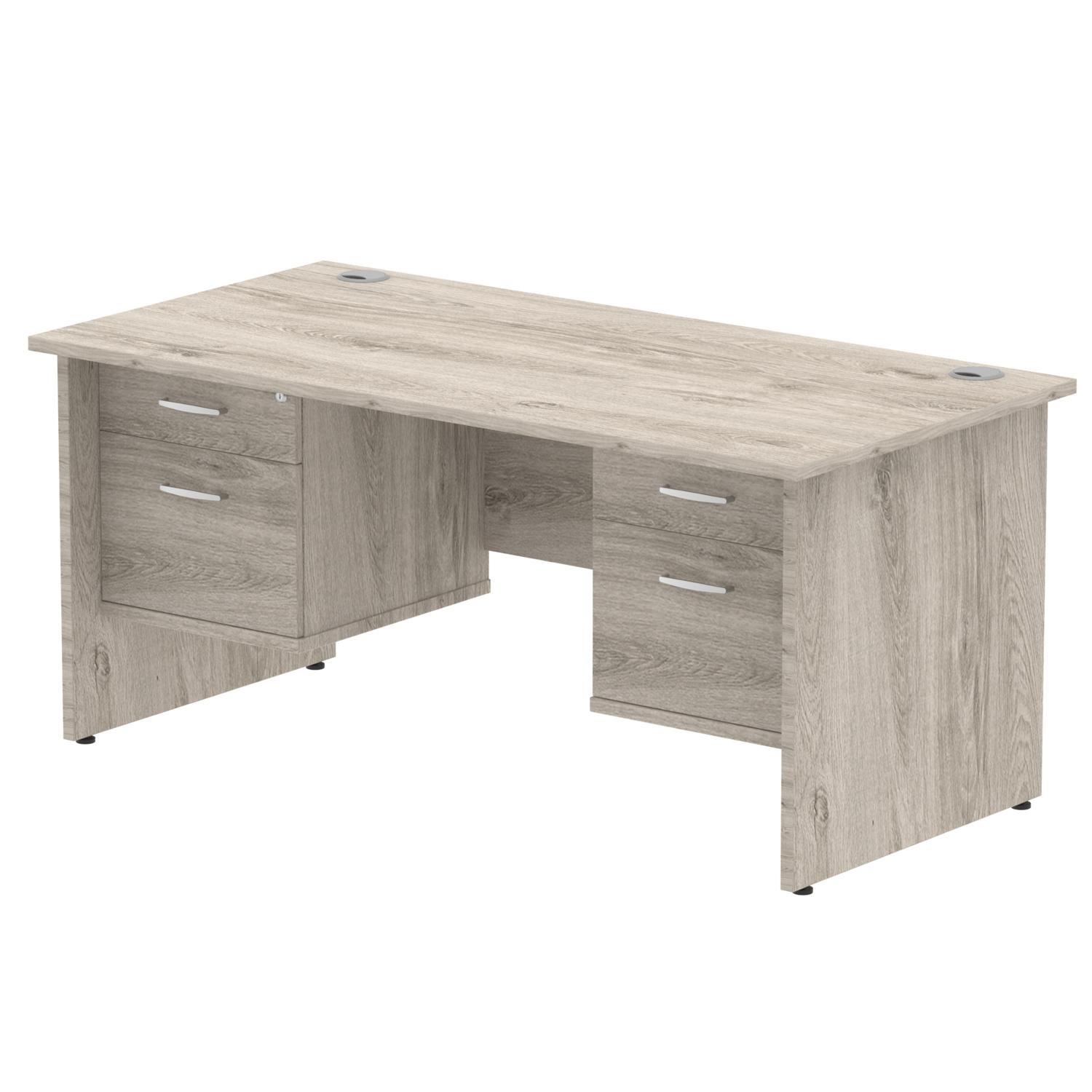 Impulse 1600 x 800mm Straight Office Desk Grey Oak Top Panel End Leg Workstation 2 x 2 Drawer Fixed Pedestal