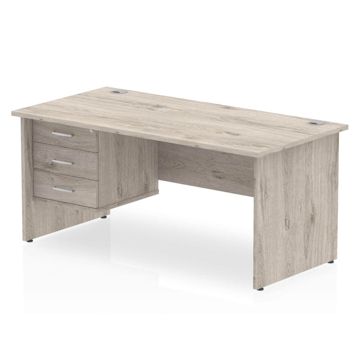 Impulse 1800 x 800mm Straight Office Desk Grey Oak Top Panel End Leg Workstation 1 x 3 Drawer Fixed Pedestal