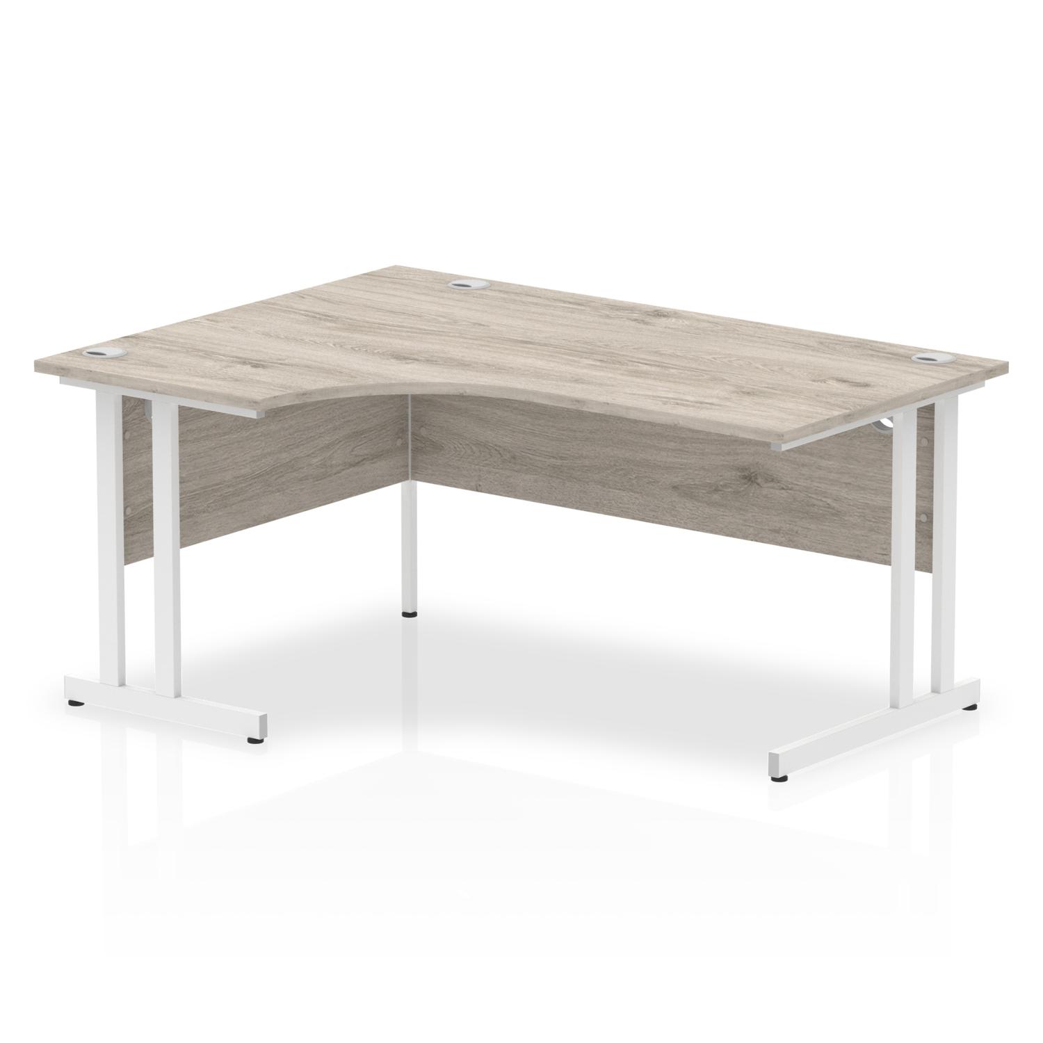 Impulse 1600mm Left Crescent Office Desk Grey Oak Top White Cantilever Leg