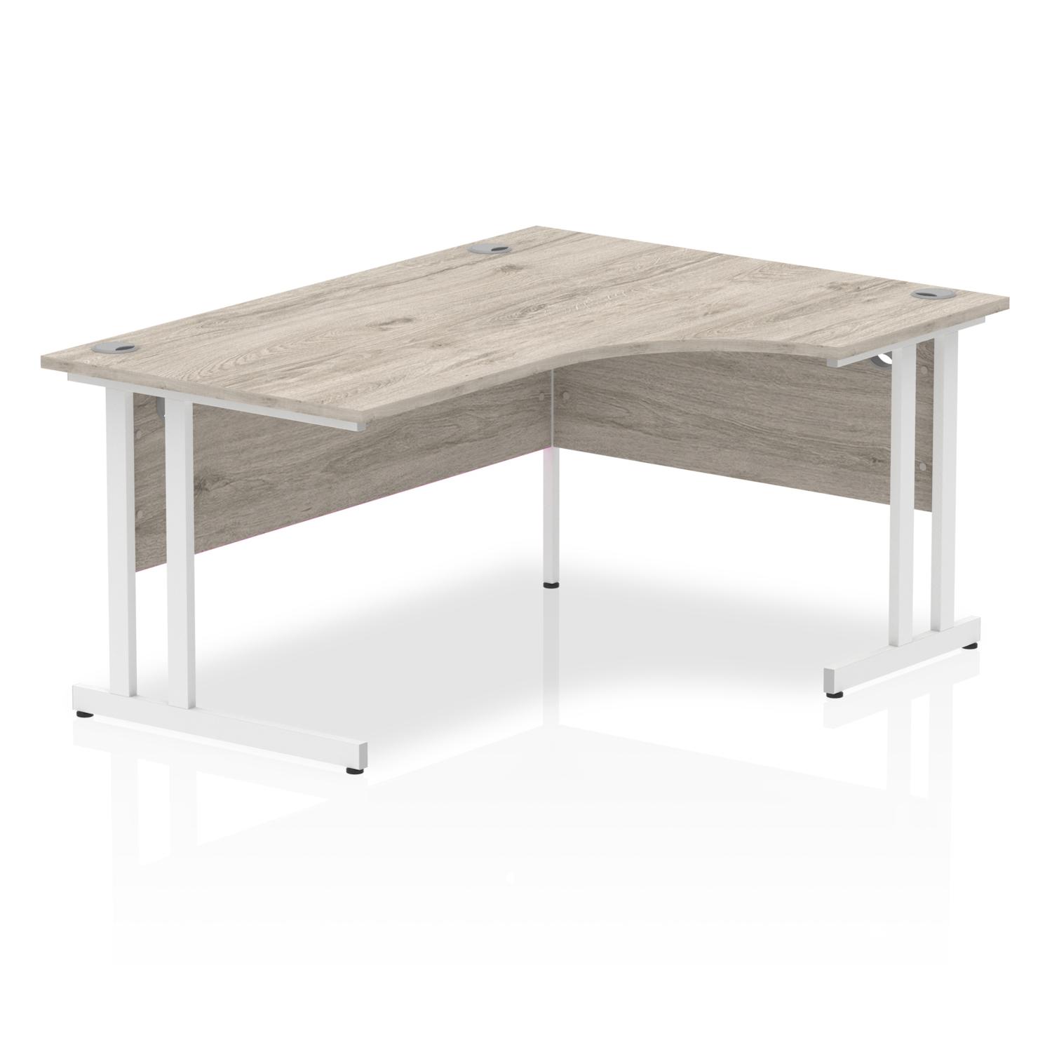 Impulse 1600mm Right Crescent Office Desk Grey Oak Top White Cantilever Leg
