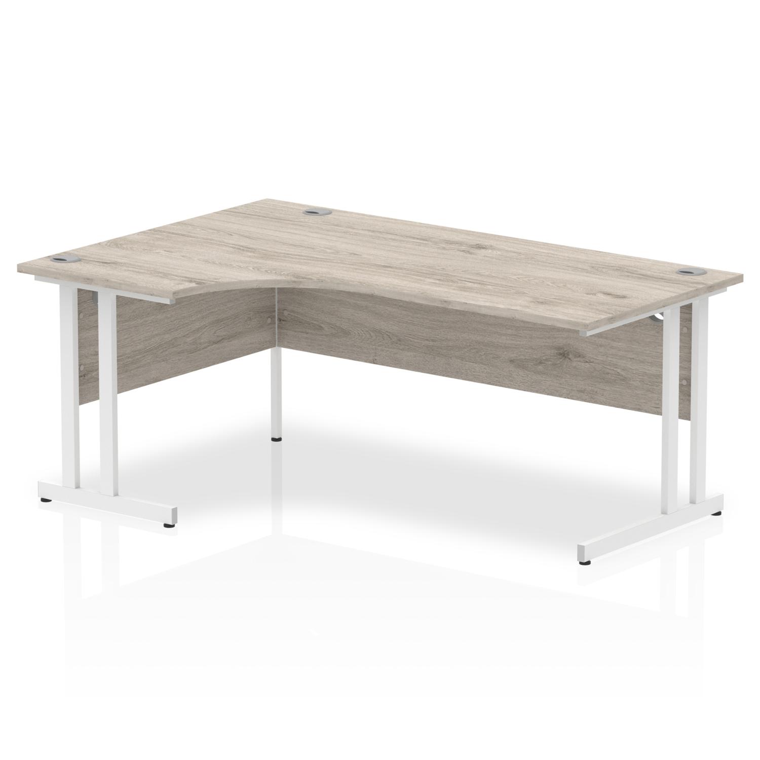 Impulse 1800mm Left Crescent Office Desk Grey Oak Top White Cantilever Leg