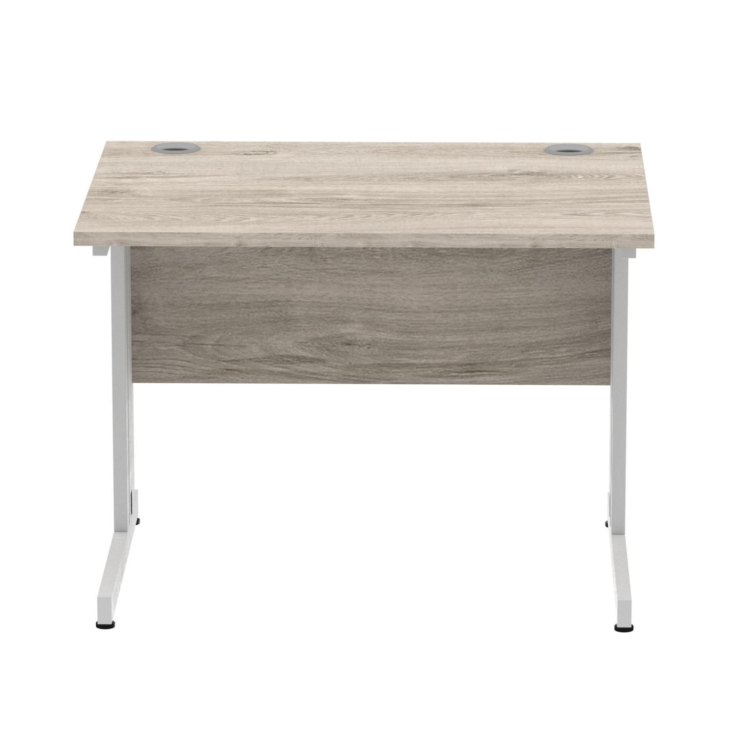 Impulse 1000 x 800mm Straight Office Desk Grey Oak Top Silver Cable Managed Leg