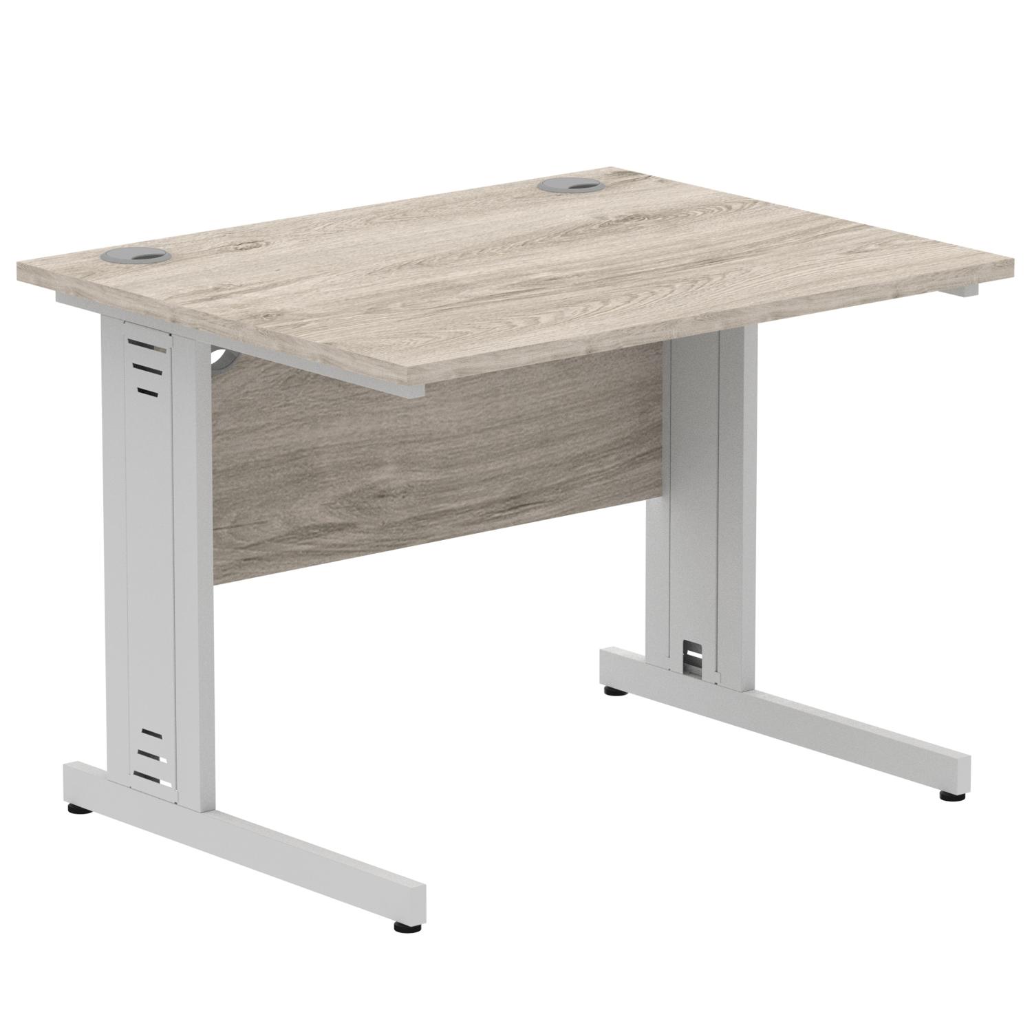 Impulse 1000 x 800mm Straight Office Desk Grey Oak Top Silver Cable Managed Leg