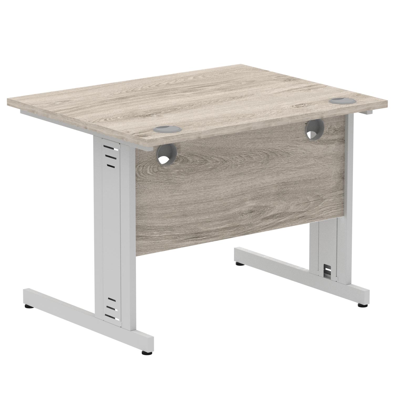 Impulse 1000 x 800mm Straight Office Desk Grey Oak Top Silver Cable Managed Leg