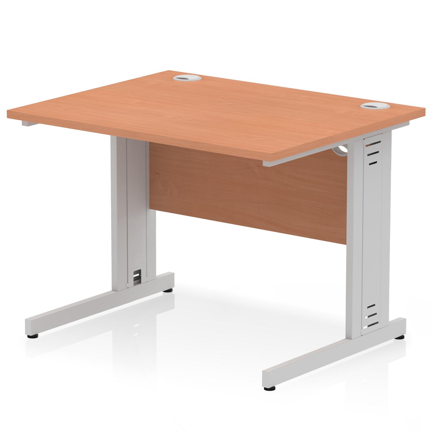 Impulse 1000 x 800mm Straight Office Desk Beech Top Silver Cable Managed Leg