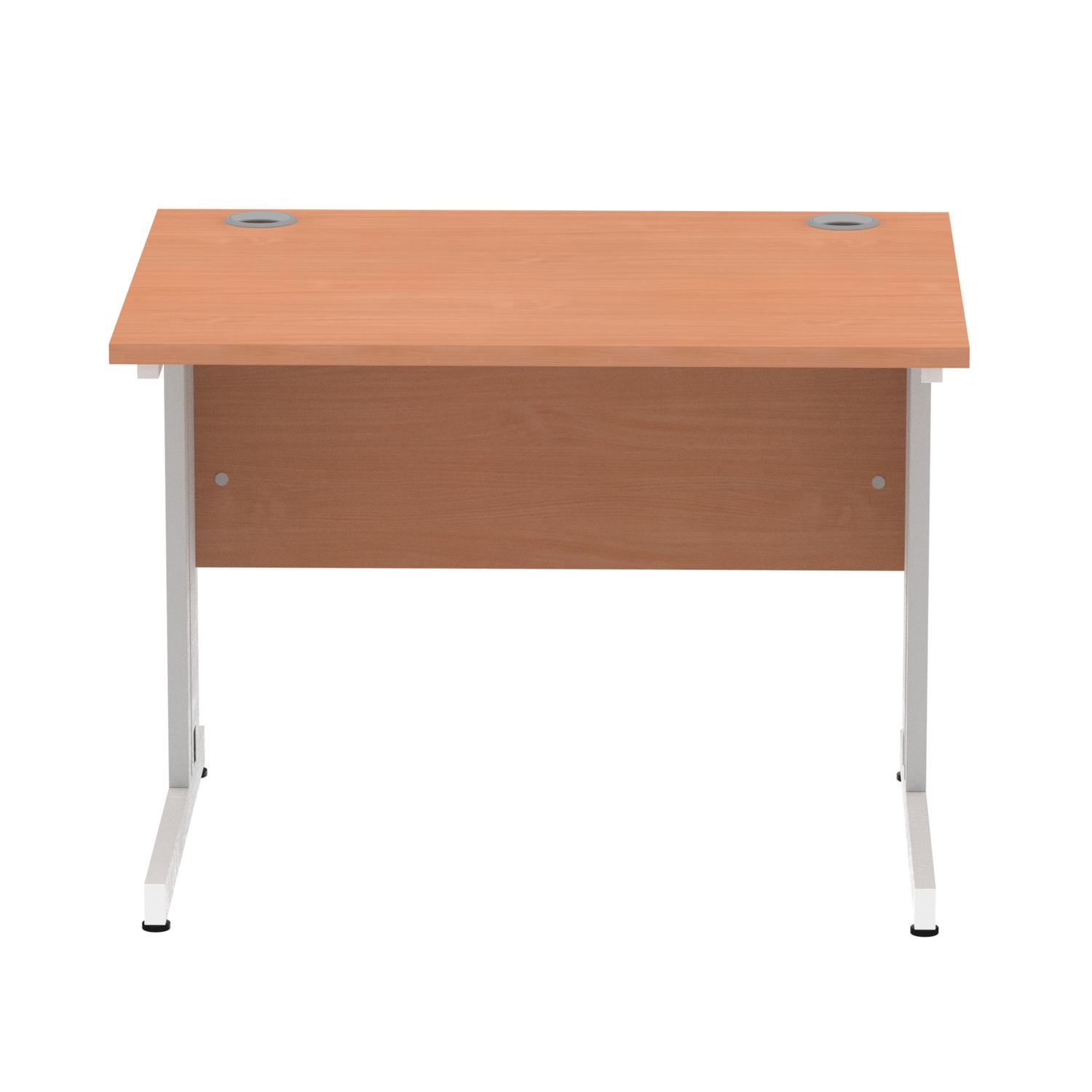 Impulse 1000 x 800mm Straight Office Desk Beech Top Silver Cable Managed Leg