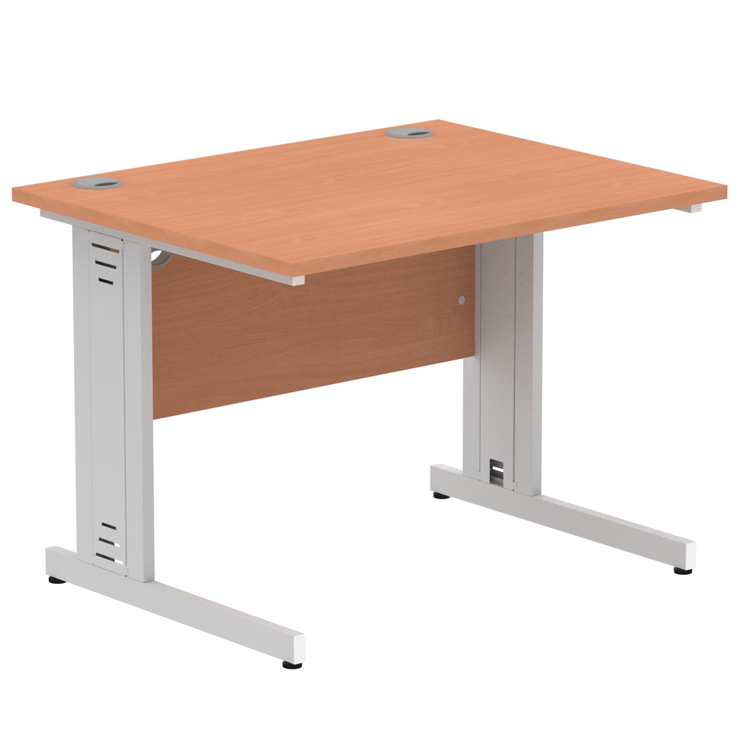 Impulse 1000 x 800mm Straight Office Desk Beech Top Silver Cable Managed Leg