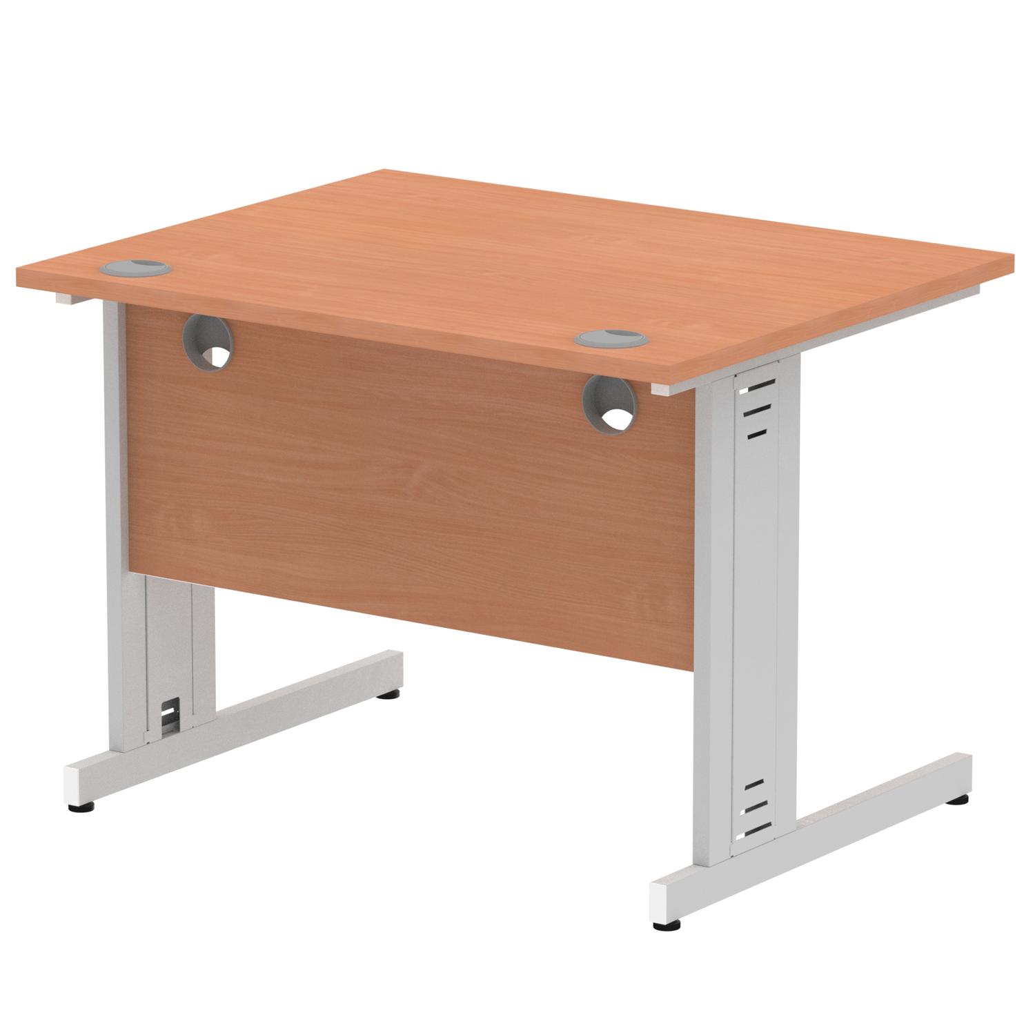 Impulse 1000 x 800mm Straight Office Desk Beech Top Silver Cable Managed Leg