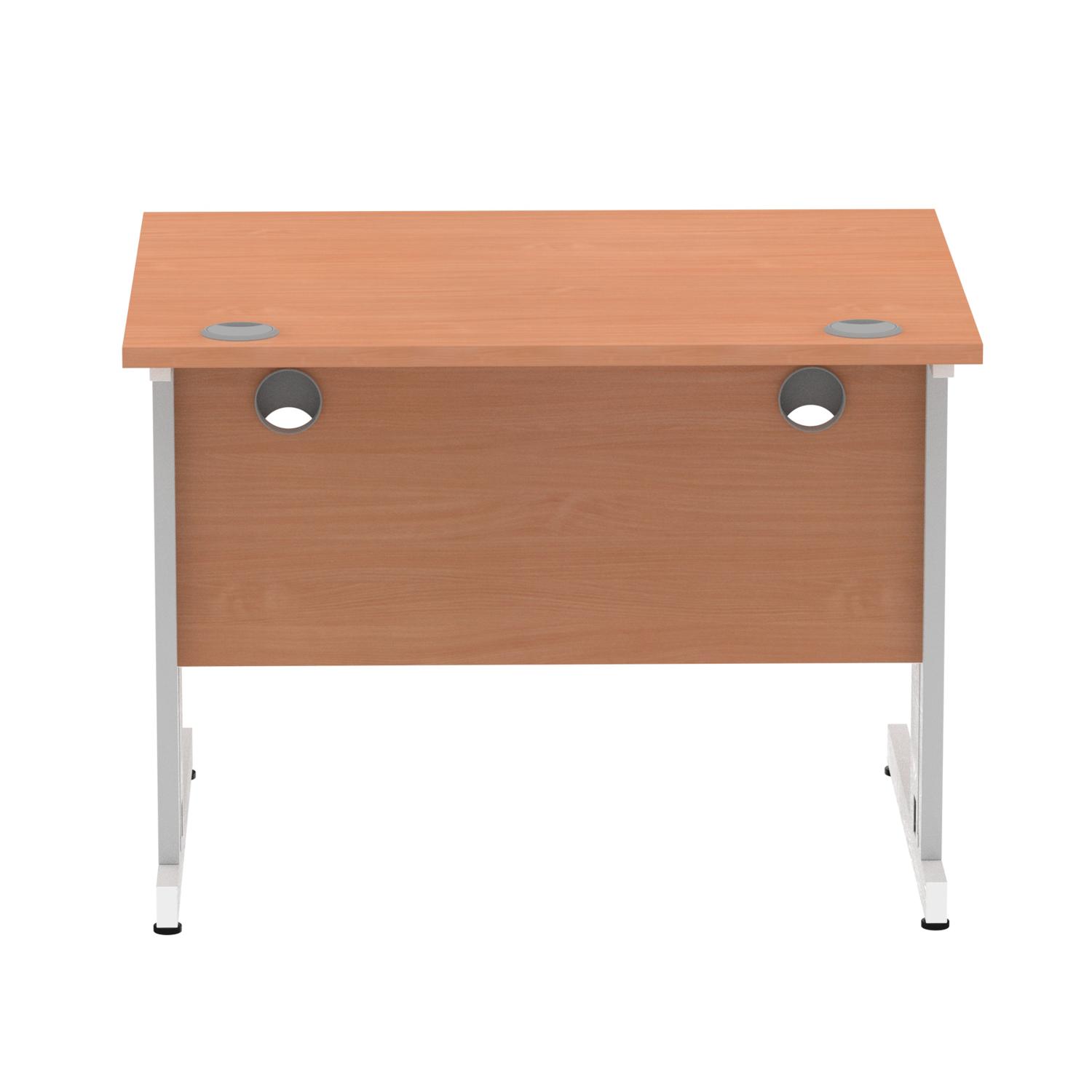 Impulse 1000 x 800mm Straight Office Desk Beech Top Silver Cable Managed Leg