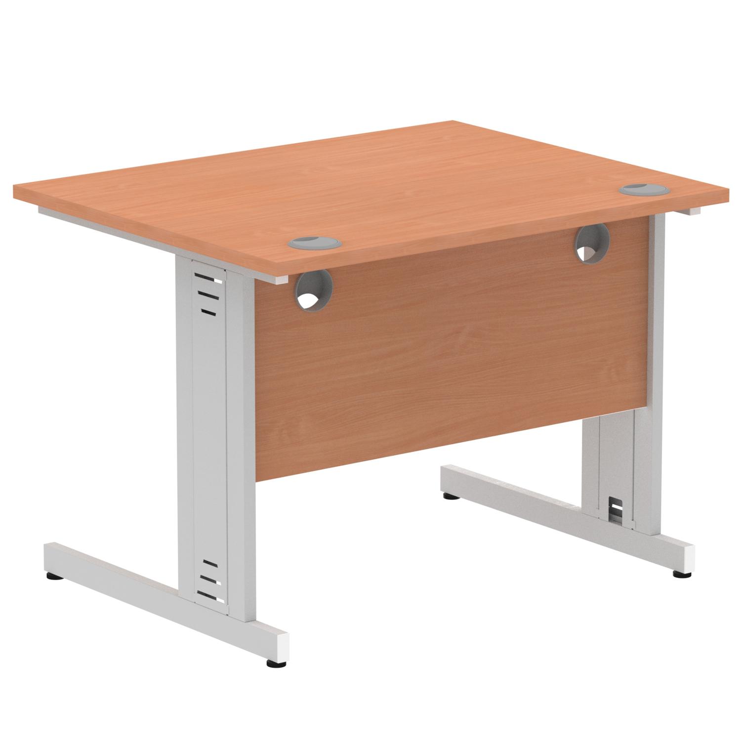 Impulse 1000 x 800mm Straight Office Desk Beech Top Silver Cable Managed Leg