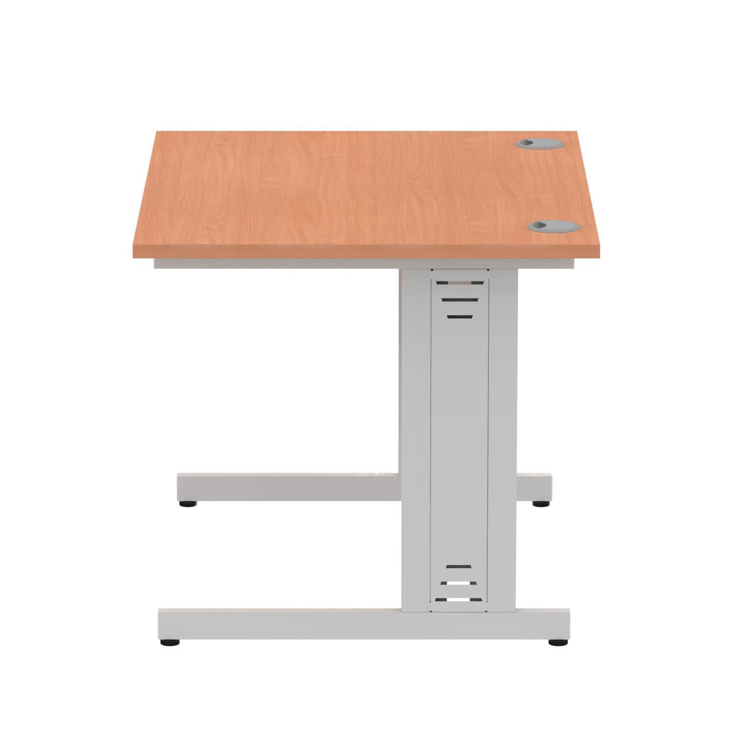 Impulse 1000 x 800mm Straight Office Desk Beech Top Silver Cable Managed Leg