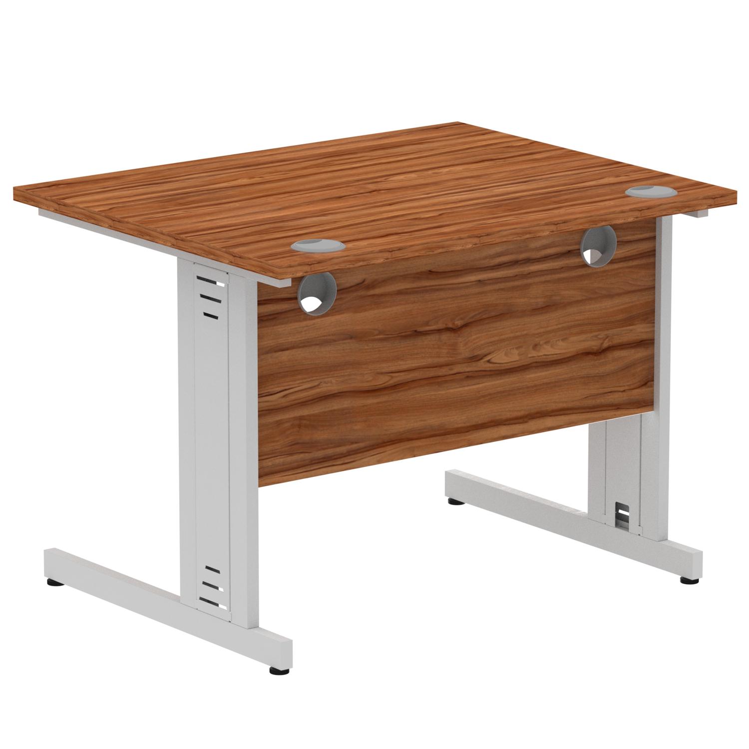 Impulse 1000 x 800mm Straight Office Desk Walnut Top Silver Cable Managed Leg