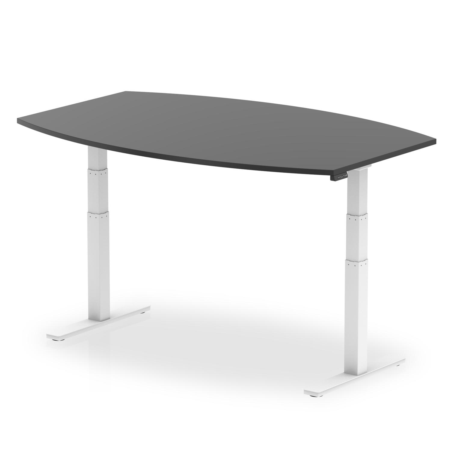 High Gloss 1800mm Writable Boardroom Table Black Top White Height Adjustable Leg