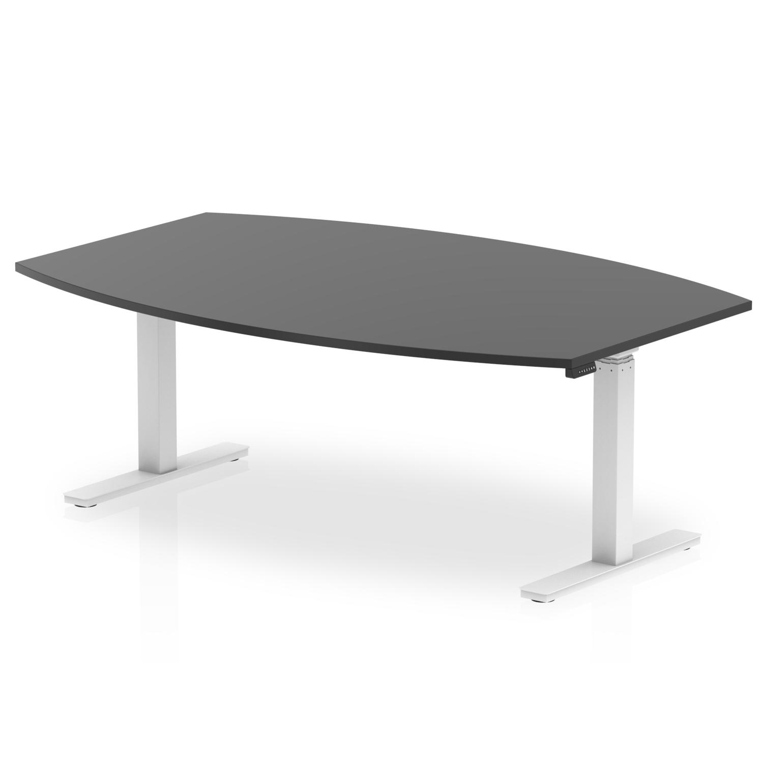 High Gloss 1800mm Writable Boardroom Table Black Top White Height Adjustable Leg