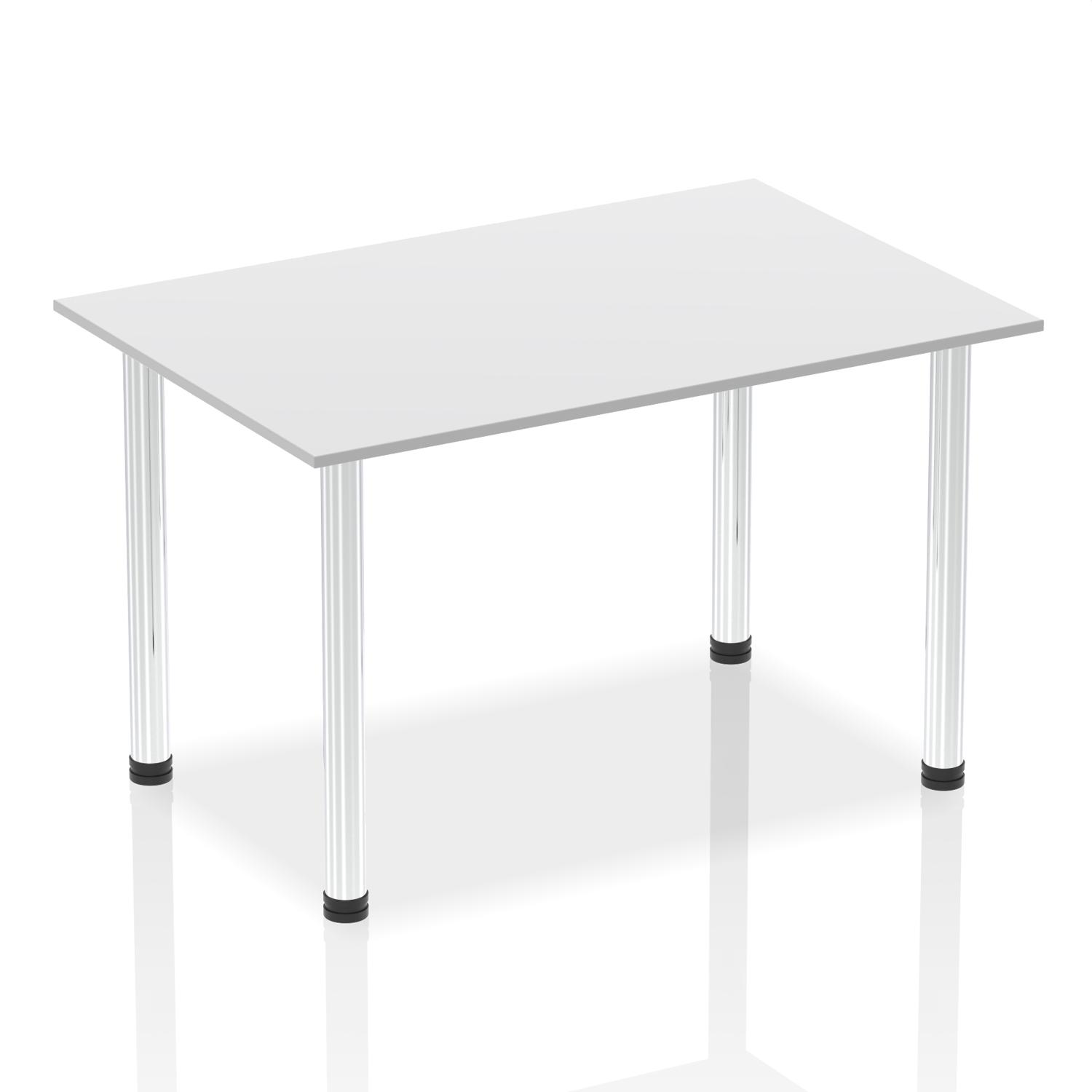 Impulse 1400mm Straight Table White Top Chrome Post Leg