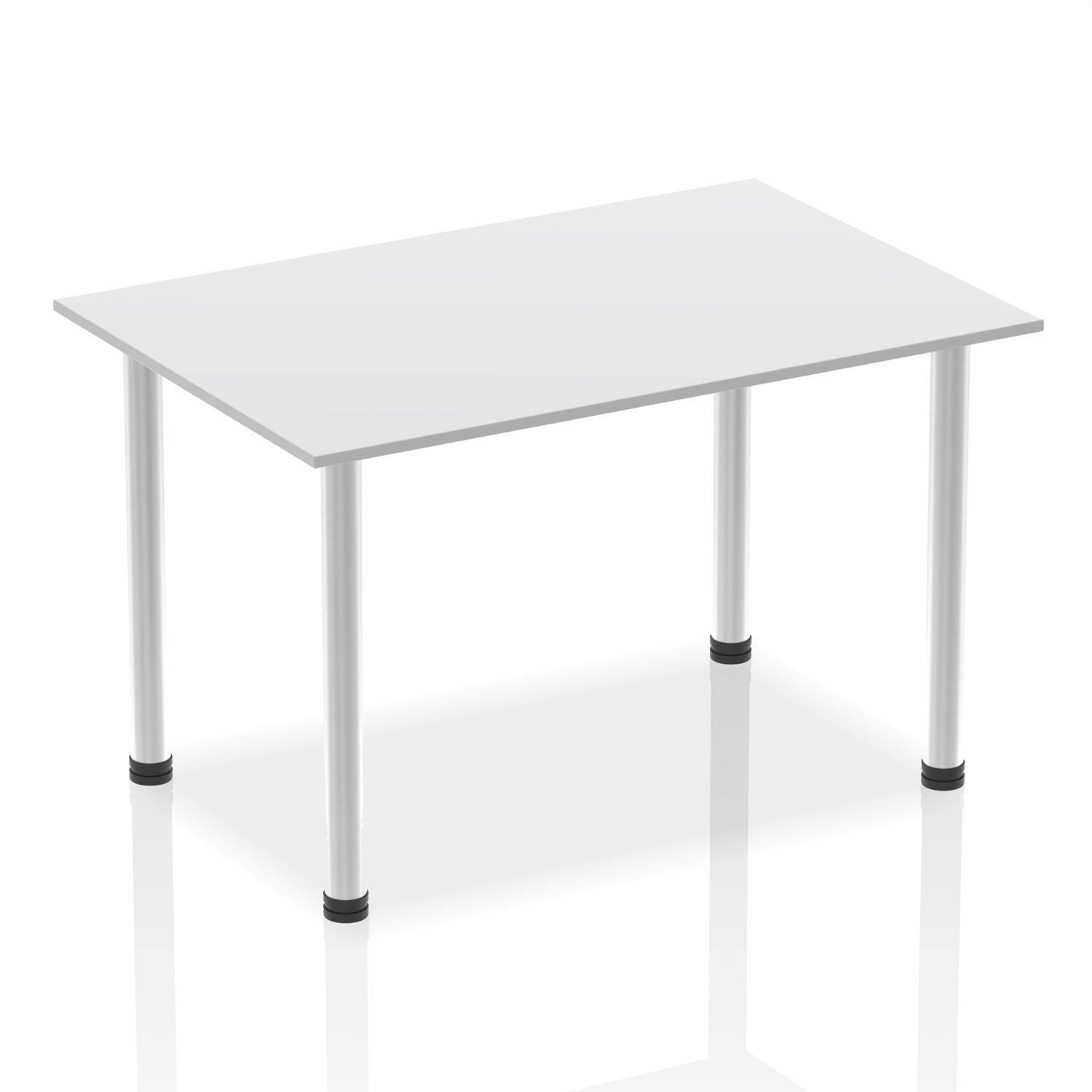 Impulse 1400mm Straight Table White Top Brushed Aluminium Post Leg