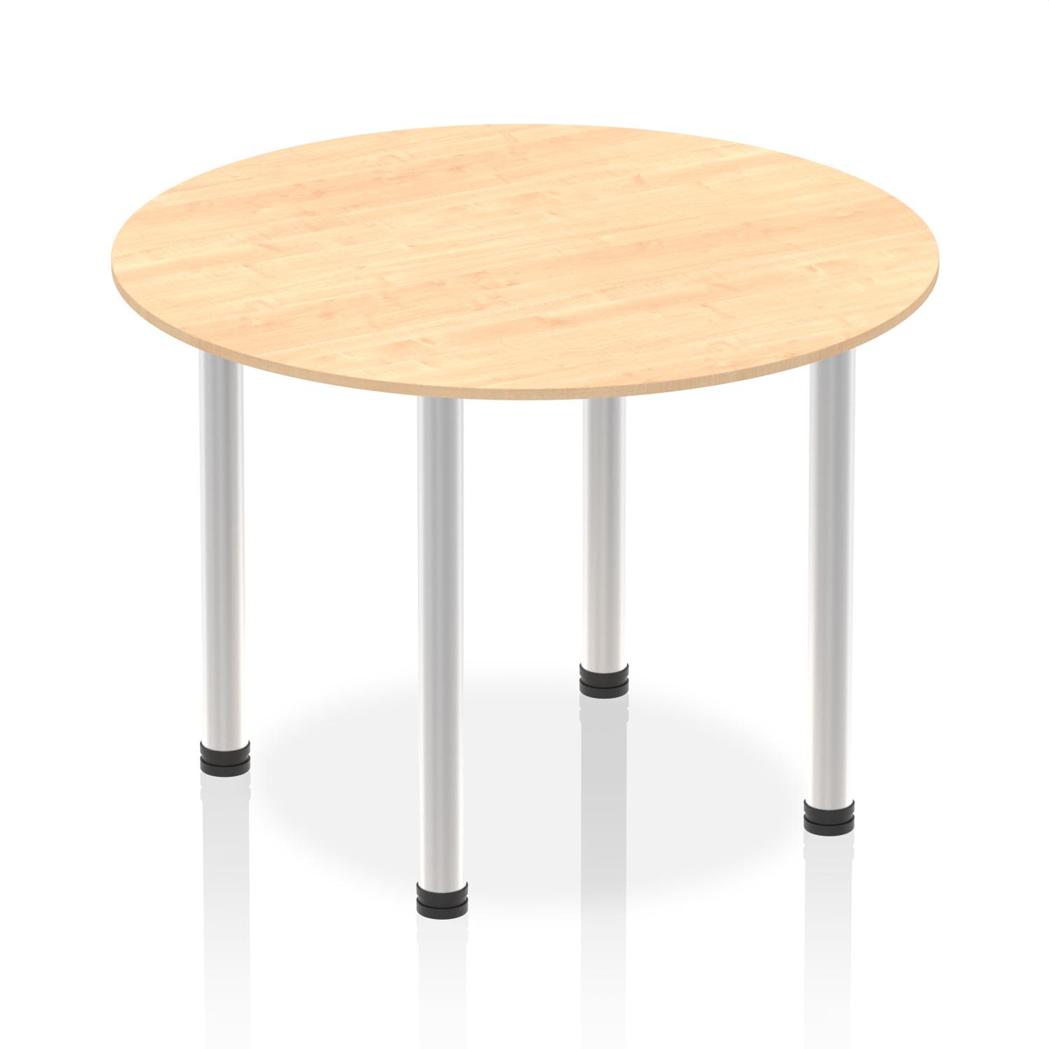Impulse 1000mm Round Table Maple Top Brushed Aluminium Post Leg