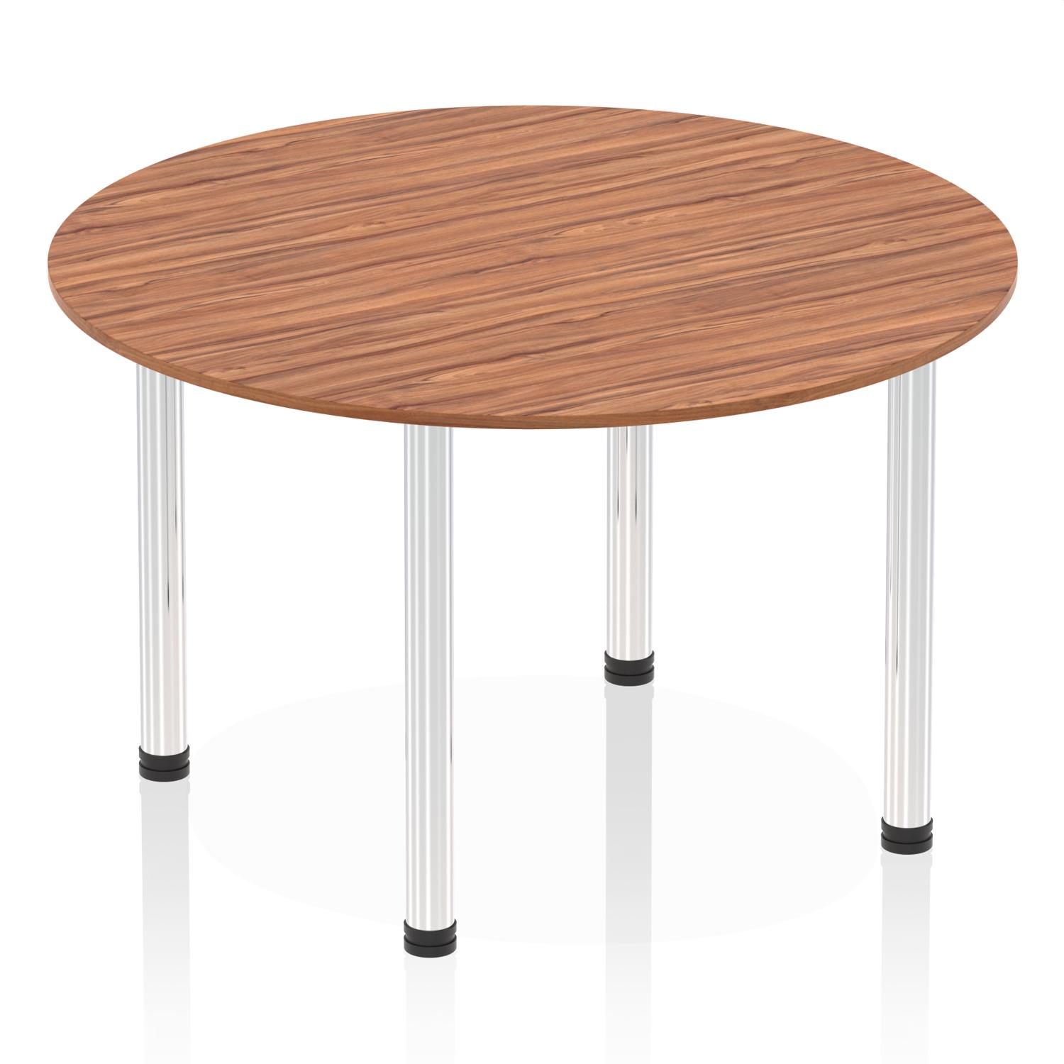 Impulse 1200mm Round Table Walnut Top Chrome Post Leg
