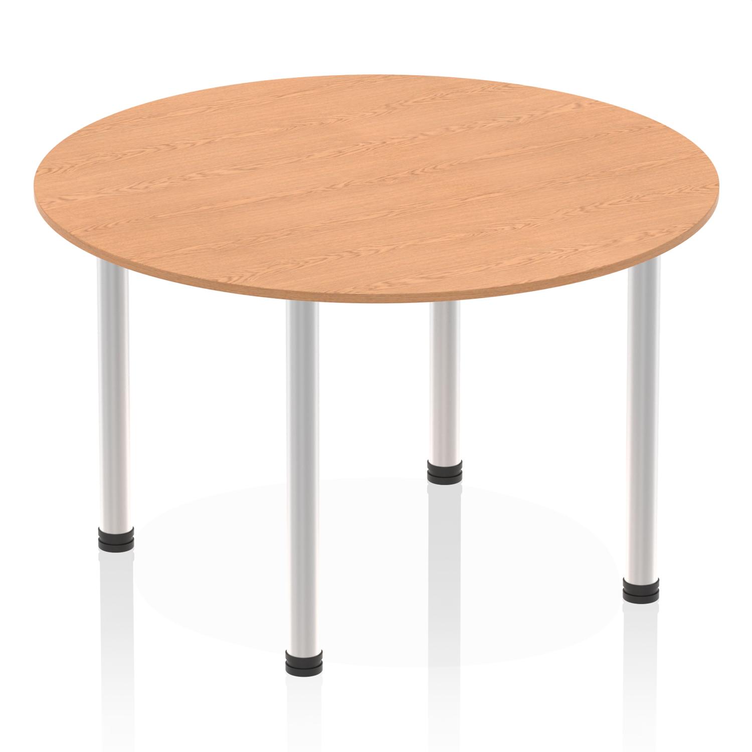 Impulse 1200mm Round Table Oak Top Brushed Aluminium Post Leg
