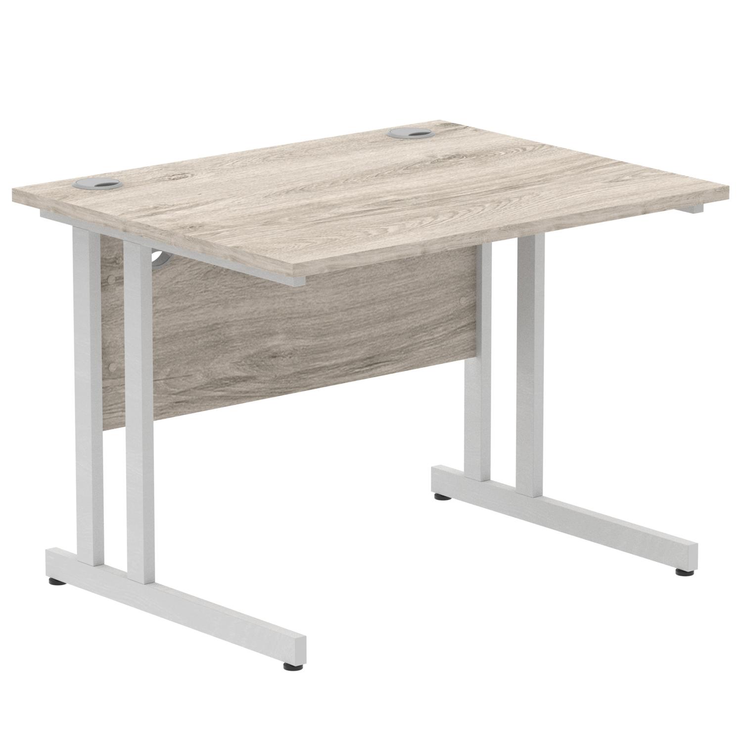 Impulse 1000 x 800mm Straight Office Desk Grey Oak Top Silver Cantilever Leg