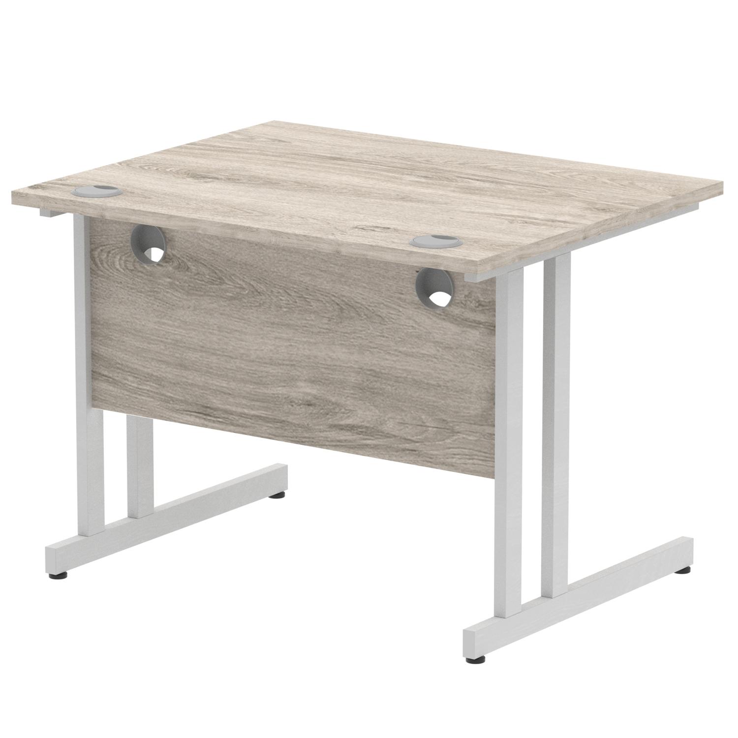 Impulse 1000 x 800mm Straight Office Desk Grey Oak Top Silver Cantilever Leg