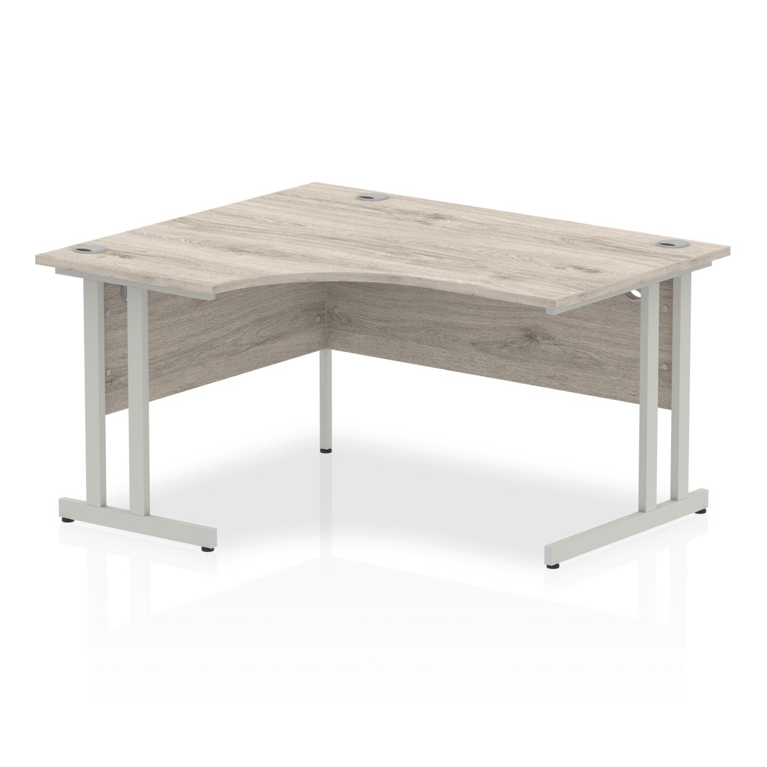 Impulse 1400mm Left Crescent Office Desk Grey Oak Top Silver Cantilever Leg