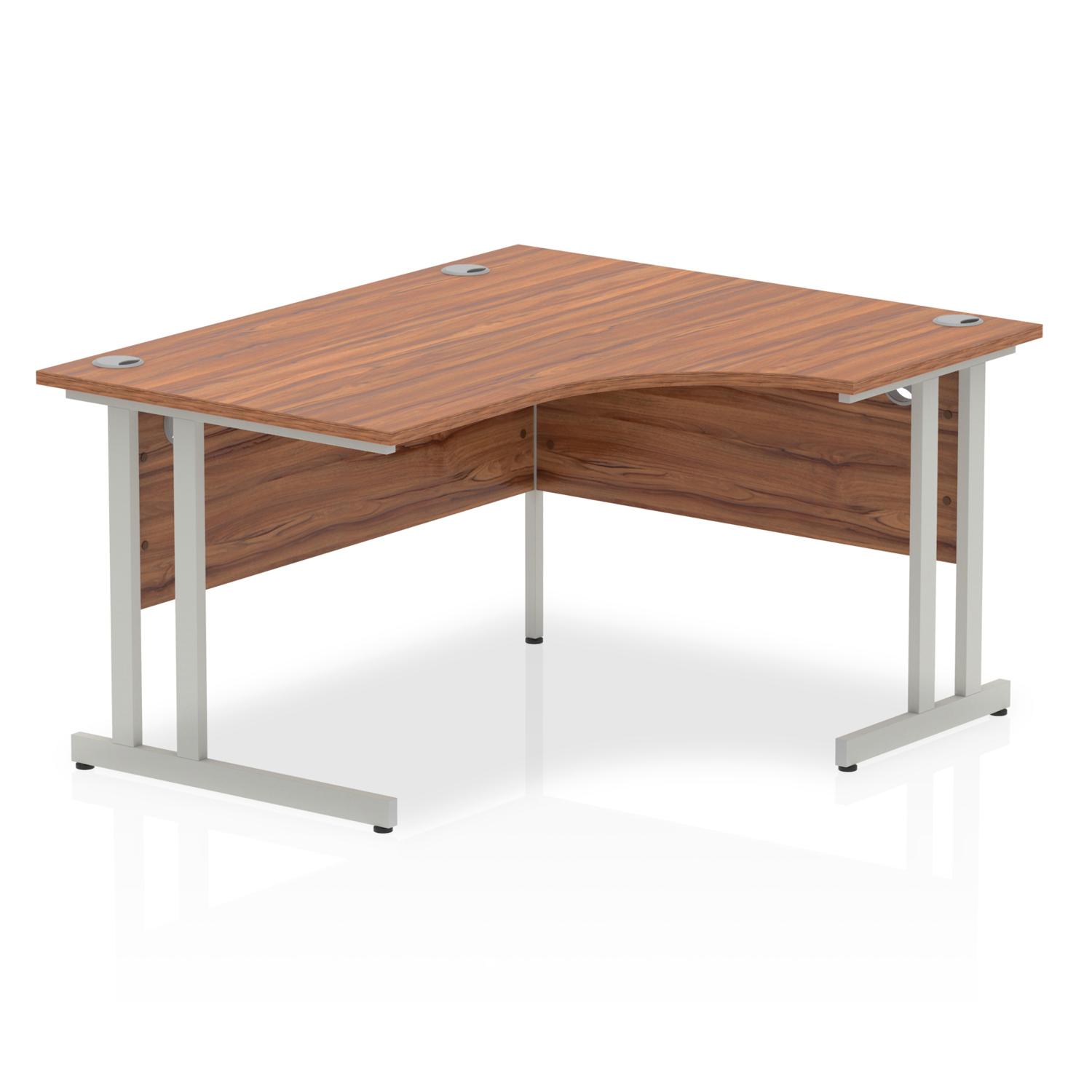 Impulse 1400mm Right Crescent Office Desk Walnut Top Silver Cantilever Leg