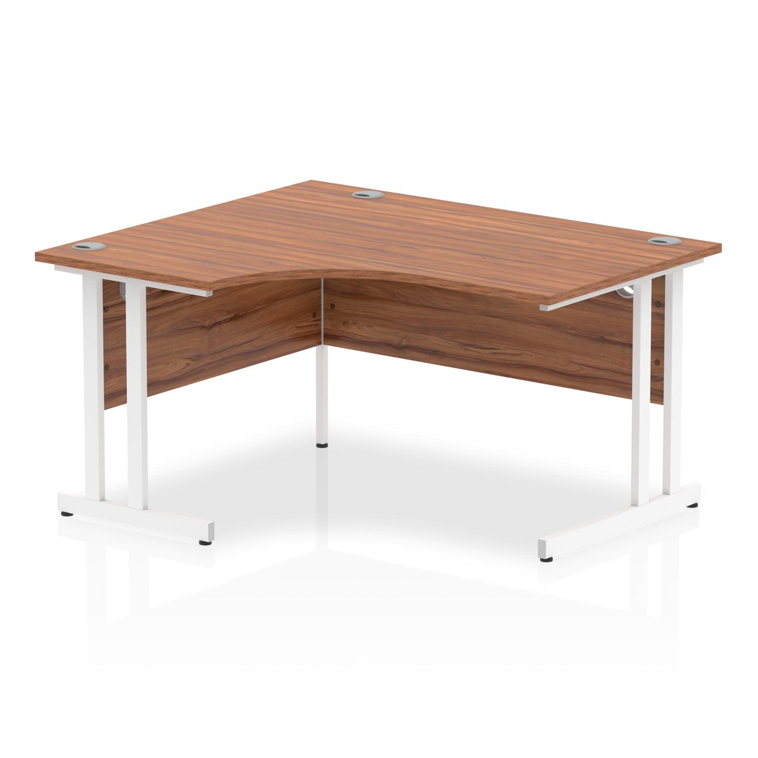 Impulse 1400mm Left Crescent Office Desk Walnut Top White Cantilever Leg