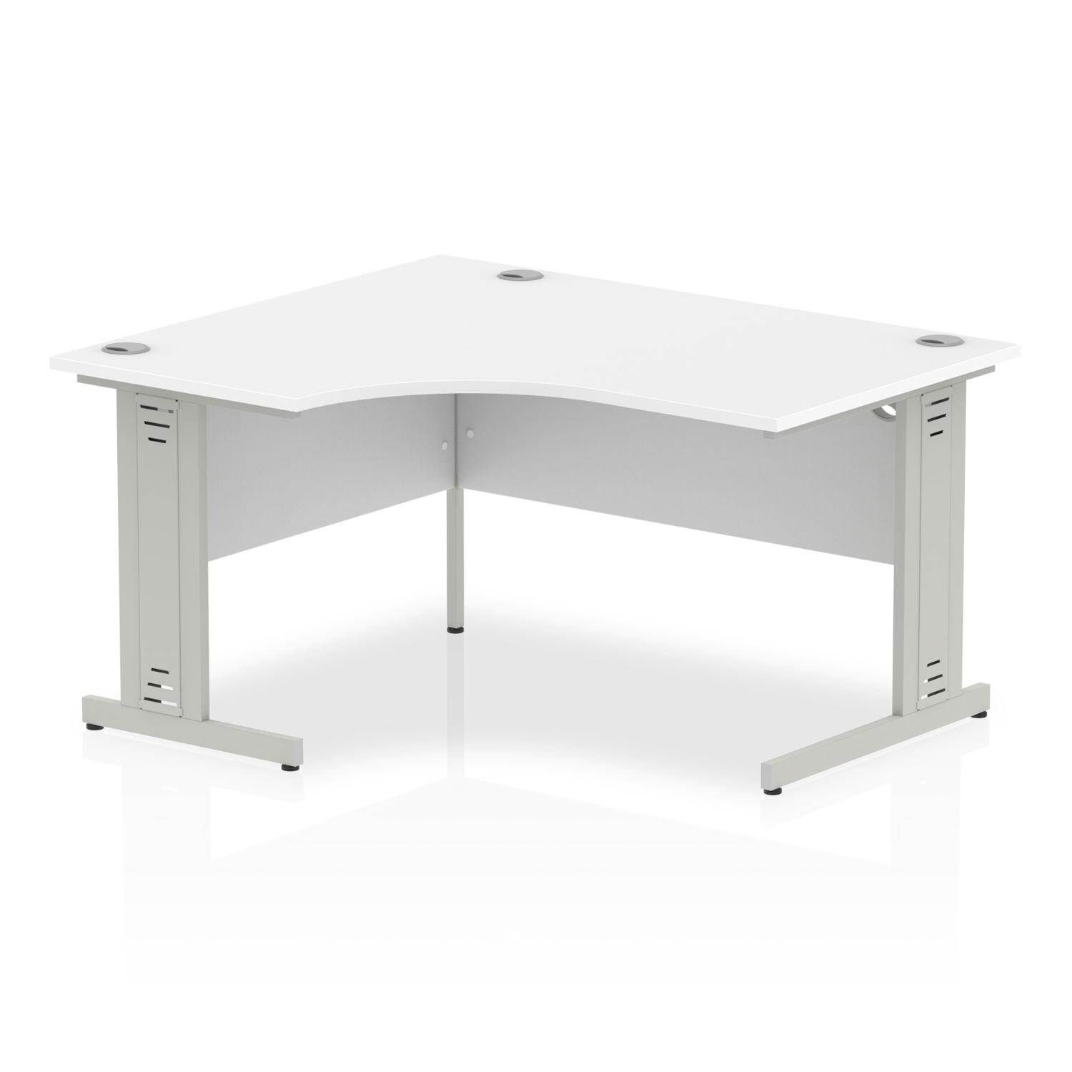 Impulse 1400mm Left Crescent Office Desk White Top Silver Cable Managed Leg