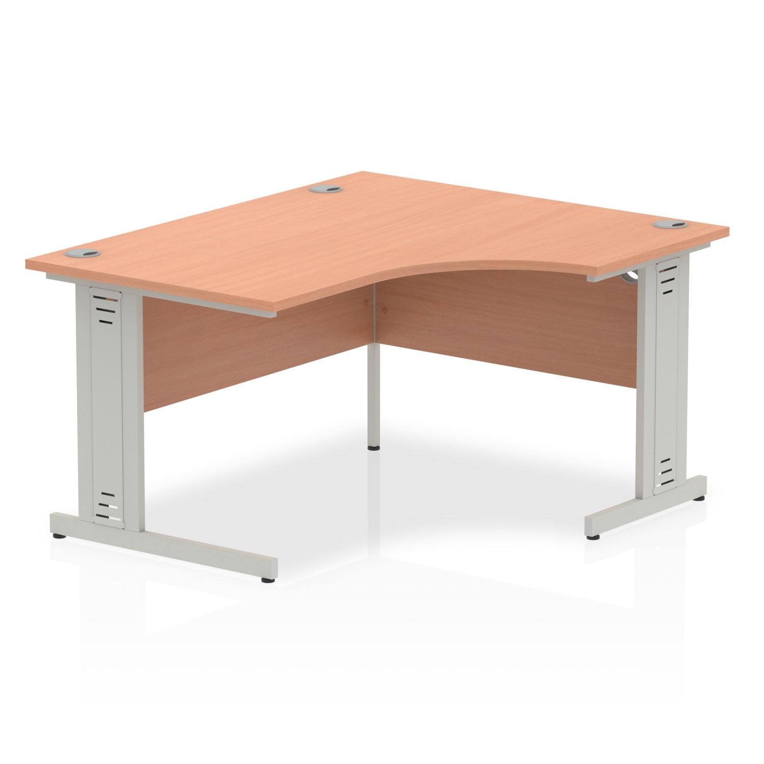 Impulse 1400mm Right Crescent Office Desk Beech Top Silver Cable Managed Leg