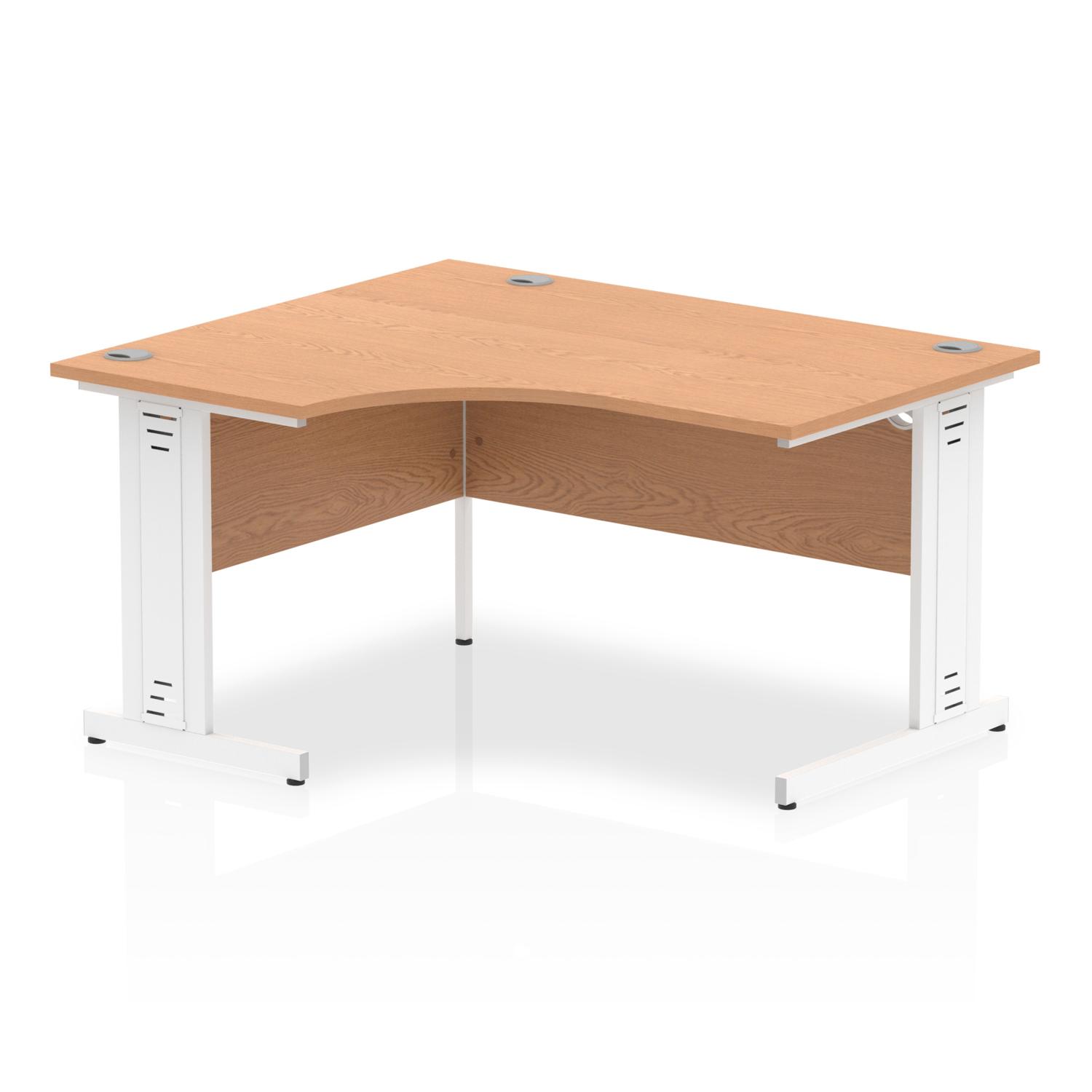 Impulse 1400mm Left Crescent Office Desk Oak Top White Cable Managed Leg