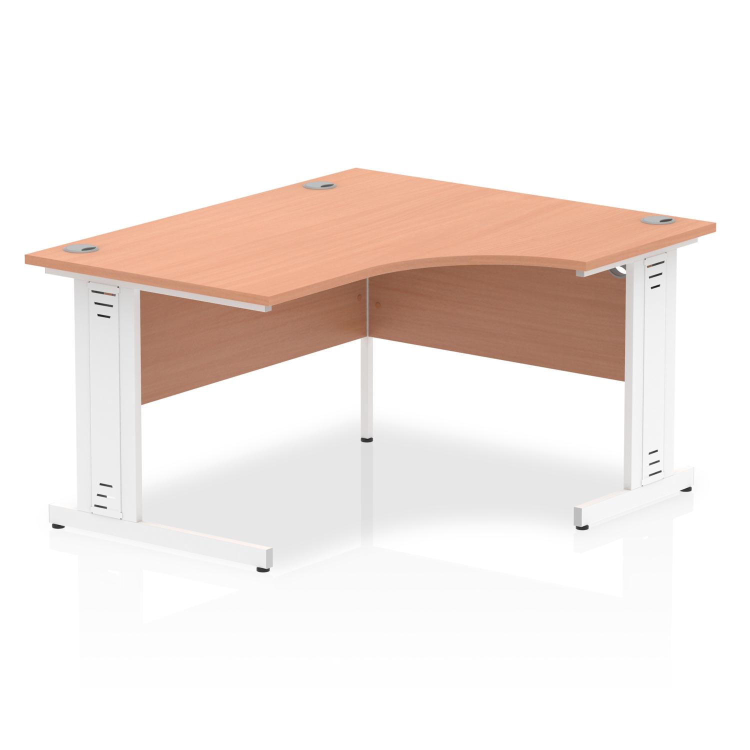 Impulse 1400mm Right Crescent Office Desk Beech Top White Cable Managed Leg