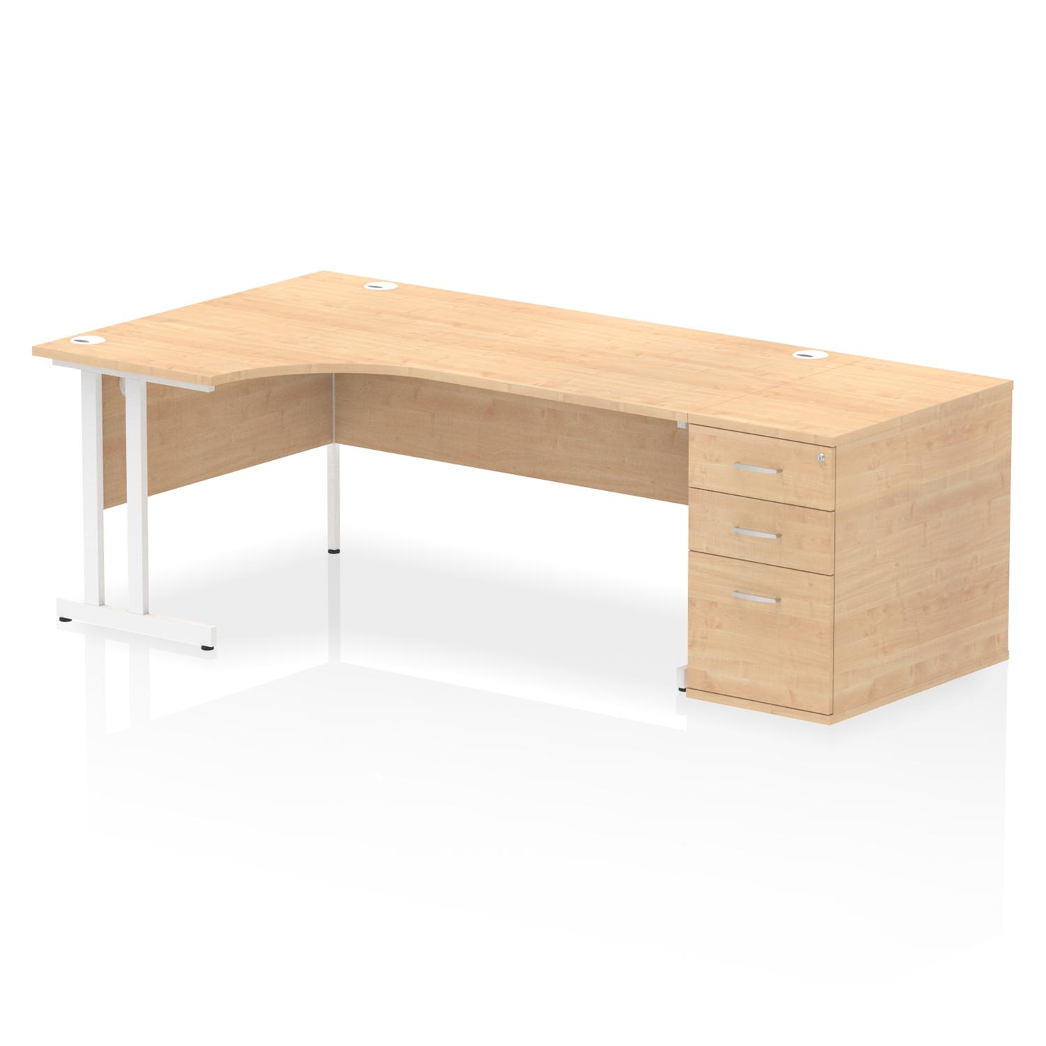 Impulse 1800mm Left Crescent Office Desk Maple Top White Cantilever Leg Workstation 800 Deep Desk High Pedestal