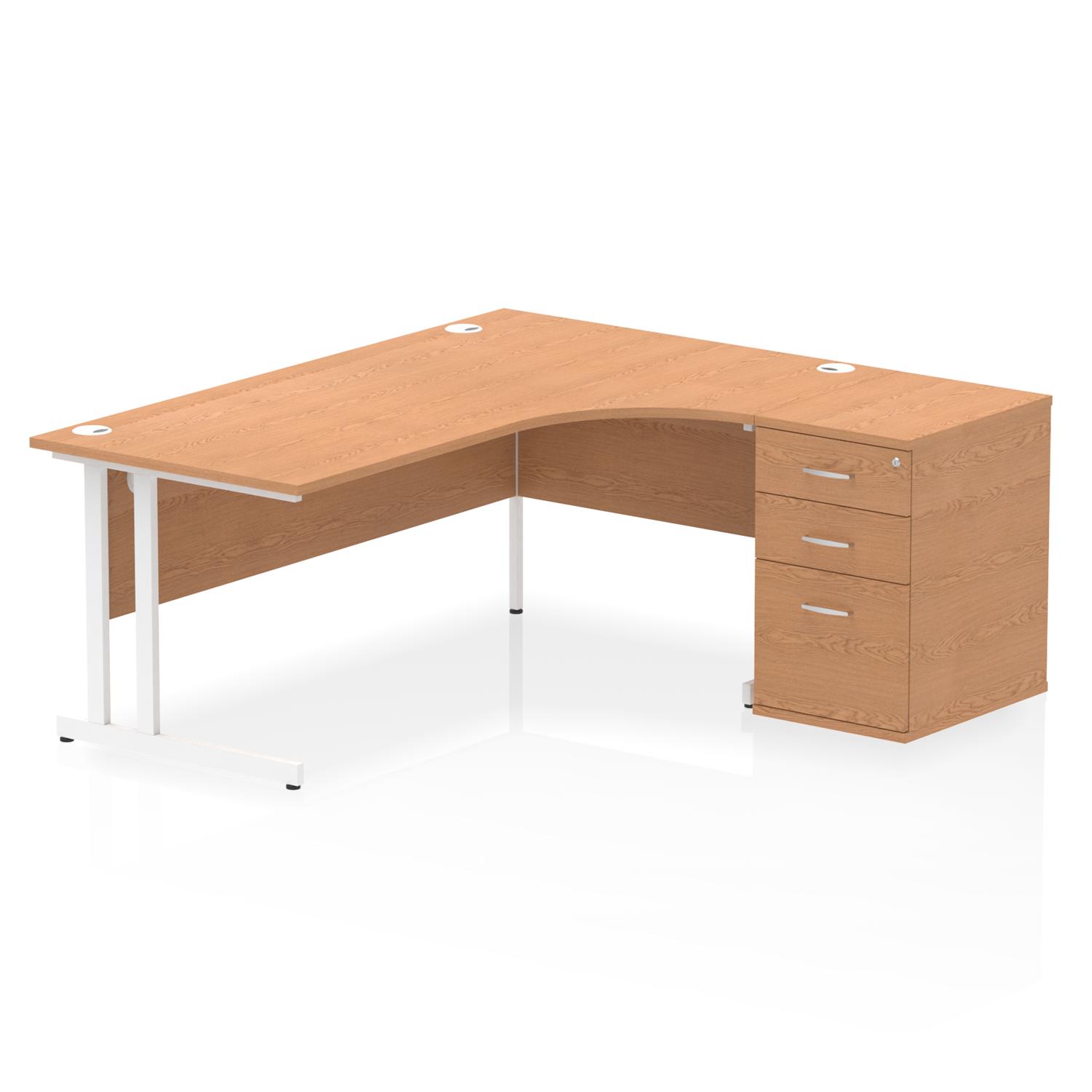 Impulse 1800mm Right Crescent Office Desk Oak Top White Cantilever Leg Workstation 600 Deep Desk High Pedestal Impulse 1800mm Right Crescent Office Desk Oak Top White Cantilever Leg Workstation 600 Deep Desk High Pedestal