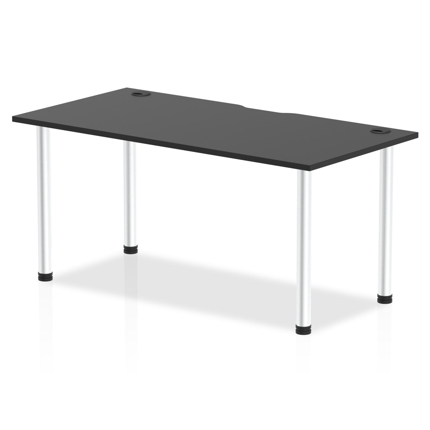 Impulse Black Series 1600 x 800mm Straight Table Black Top with Cable Ports Aluminium Leg