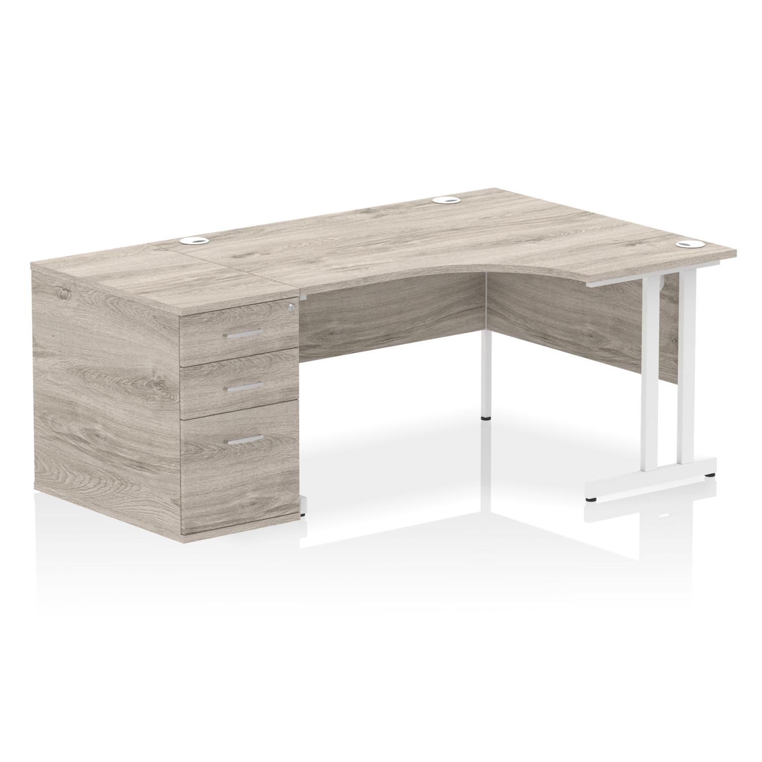 Impulse 1400mm Right Crescent Office Desk Grey Oak Top White Cantilever Leg Workstation 800 Deep Desk High Pedestal Impulse 1400mm Right Crescent Office Desk Grey Oak Top White Cantilever Leg Workstation 800 Deep Desk High Pedestal