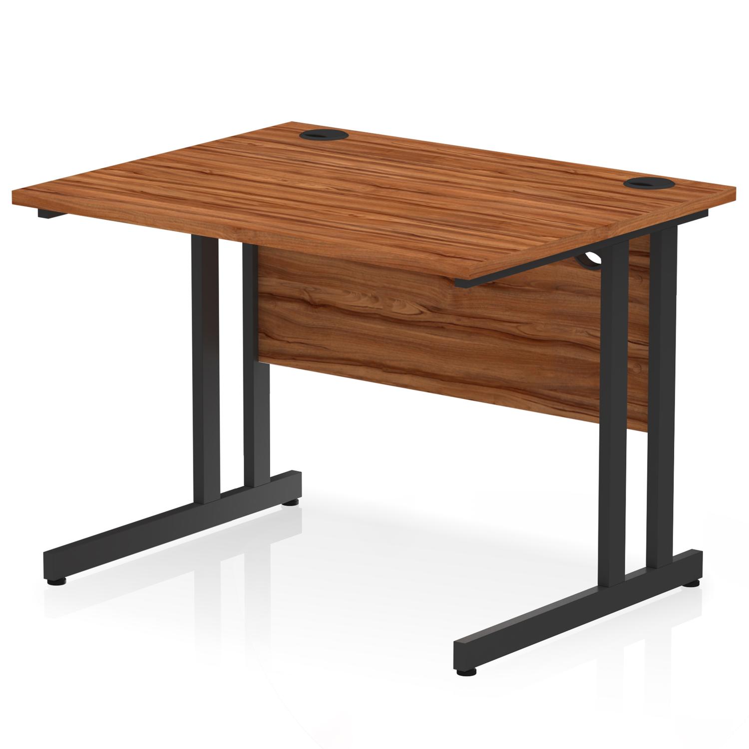 Impulse 1000 x 800mm Straight Office Desk Walnut Top Black Cantilever Leg