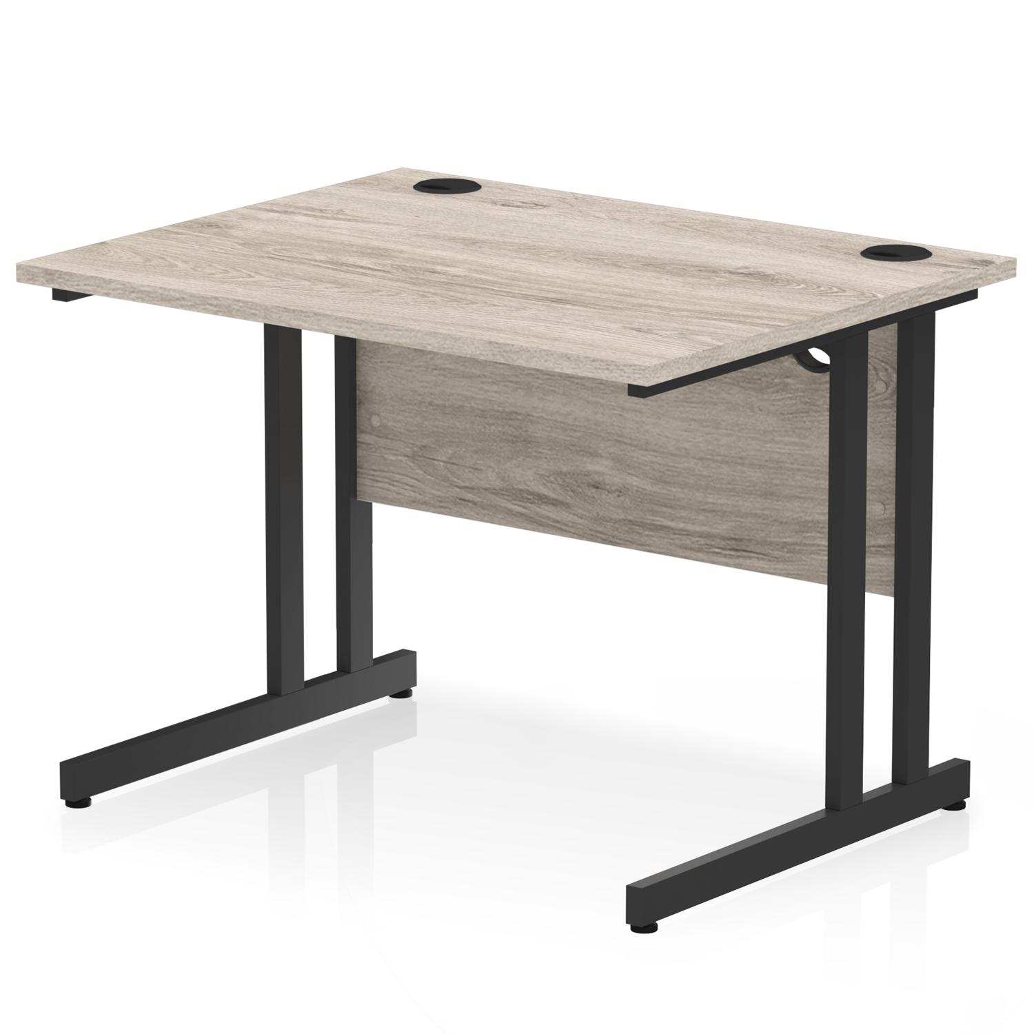 Impulse 1000 x 800mm Straight Office Desk Grey Oak Top Black Cantilever Leg