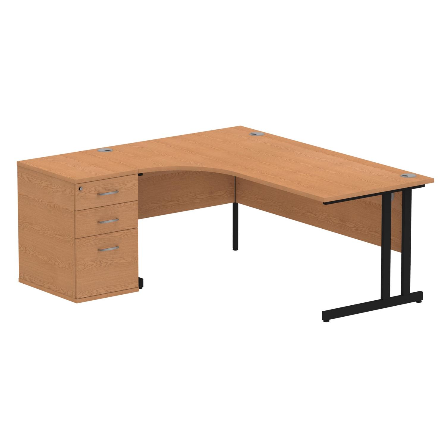 Impulse 1800mm Left Crescent Office Desk Oak Top Black Cantilever Leg Workstation 600 Deep Desk High Pedestal