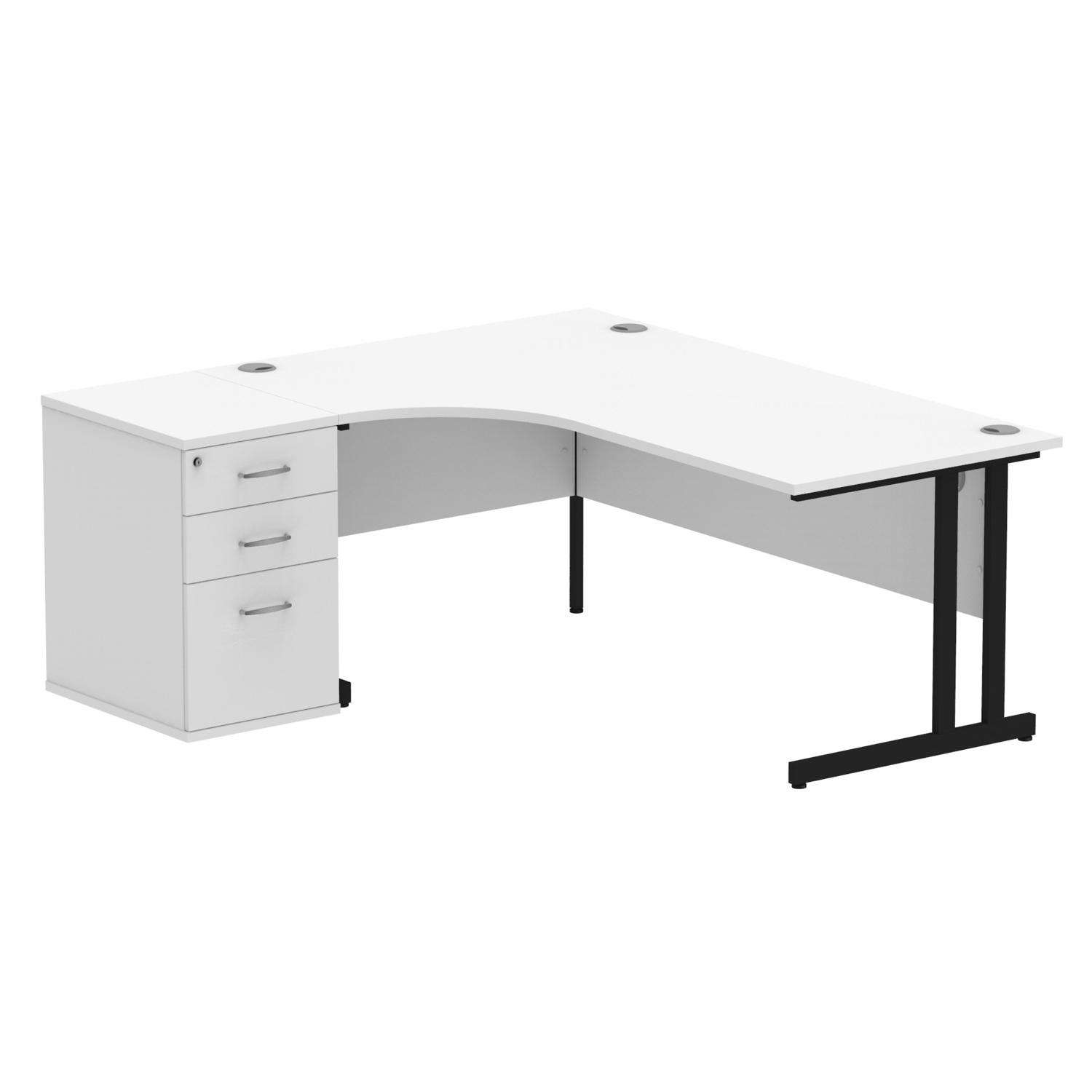 Impulse 1800mm Left Crescent Office Desk White Top Black Cantilever Leg Workstation 600 Deep Desk High Pedestal Impulse 1800mm Left Crescent Office Desk White Top Black Cantilever Leg Workstation 600 Deep Desk High Pedestal