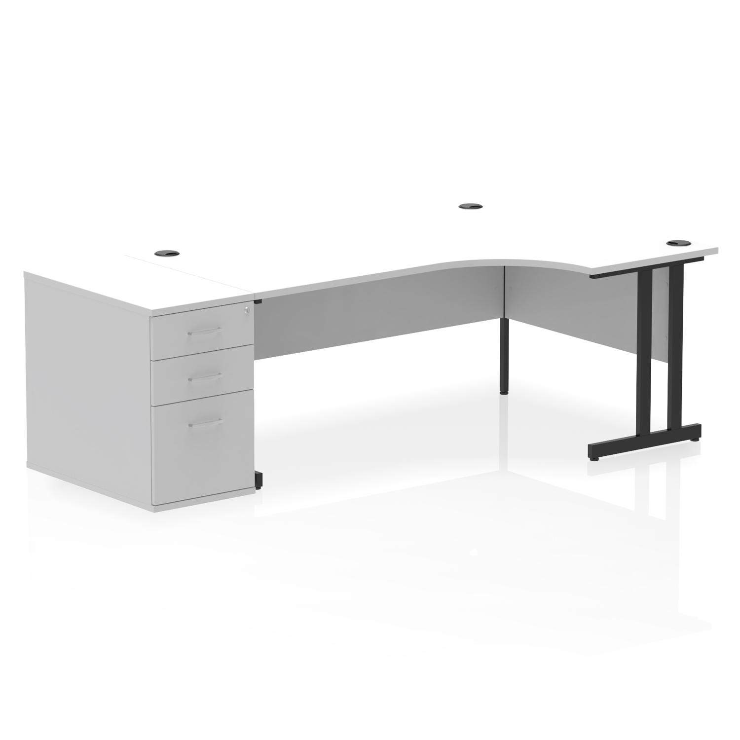 Impulse 1800mm Right Crescent Office Desk White Top Black Cantilever Leg Workstation 800 Deep Desk High Pedestal