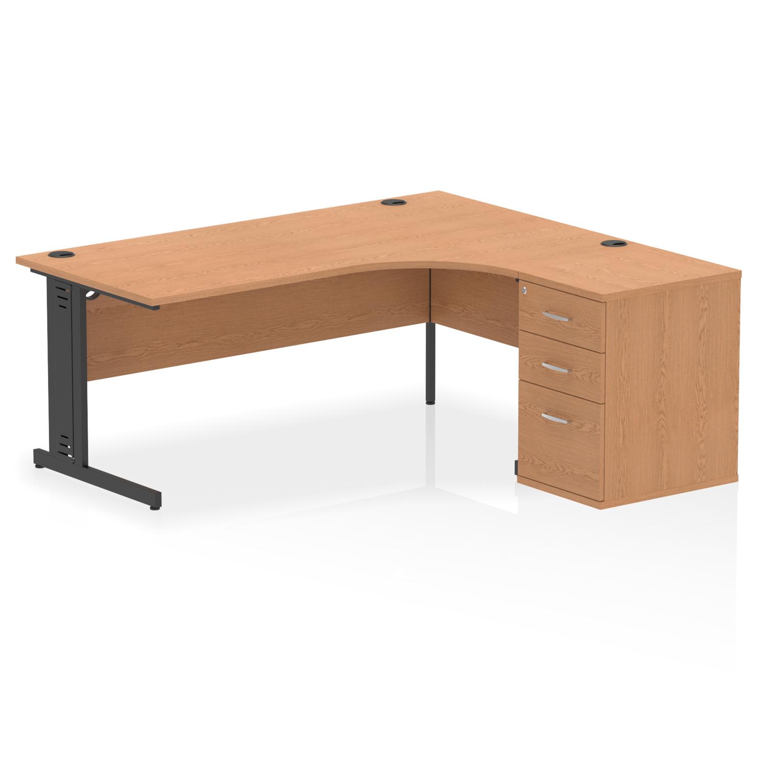 Impulse 1800mm Right Crescent Office Desk Oak Top Black Cable Managed Leg Workstation 600 Deep Desk High Pedestal Impulse 1800mm Right Crescent Office Desk Oak Top Black Cable Managed Leg Workstation 600 Deep Desk High Pedestal