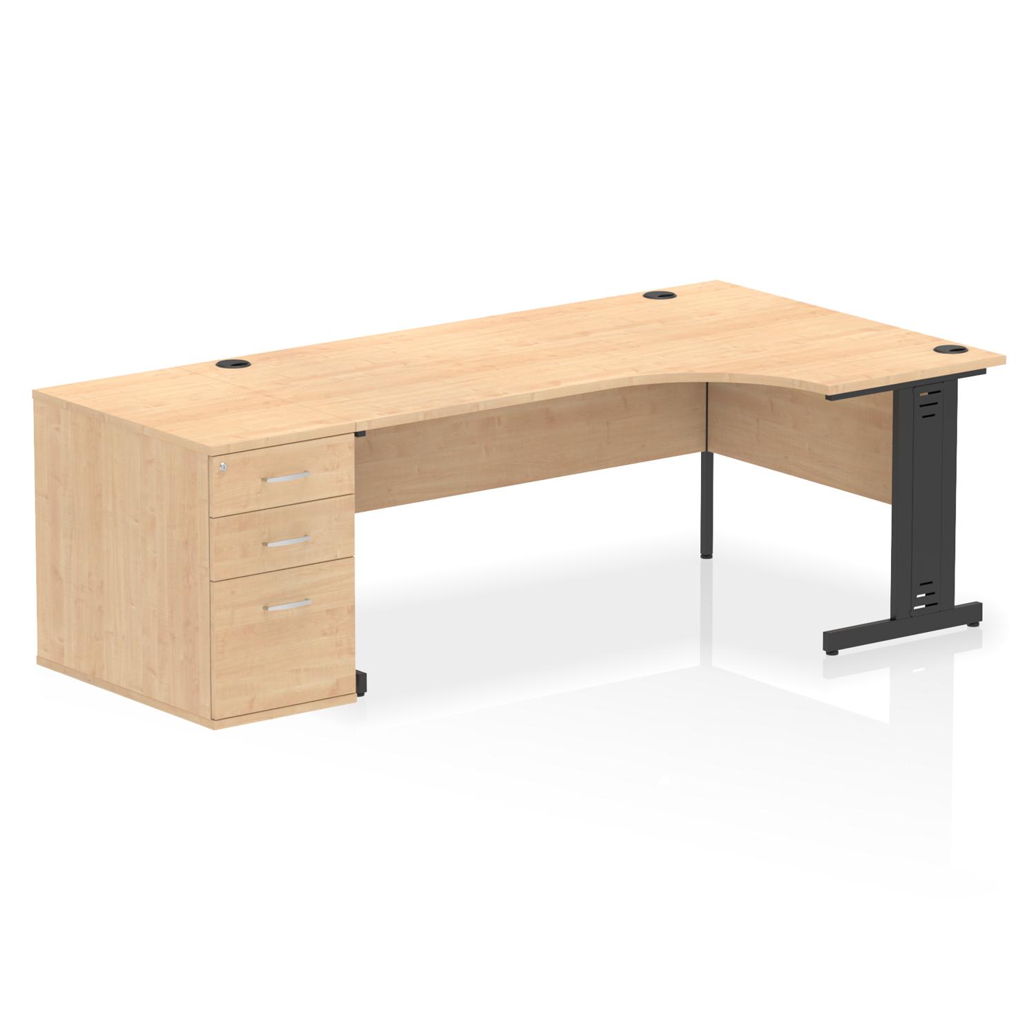 Impulse 1800mm Right Crescent Office Desk Maple Top Black Cable Managed Leg Workstation 800 Deep Desk High Pedestal Impulse 1800mm Right Crescent Office Desk Maple Top Black Cable Managed Leg Workstation 800 Deep Desk High Pedestal