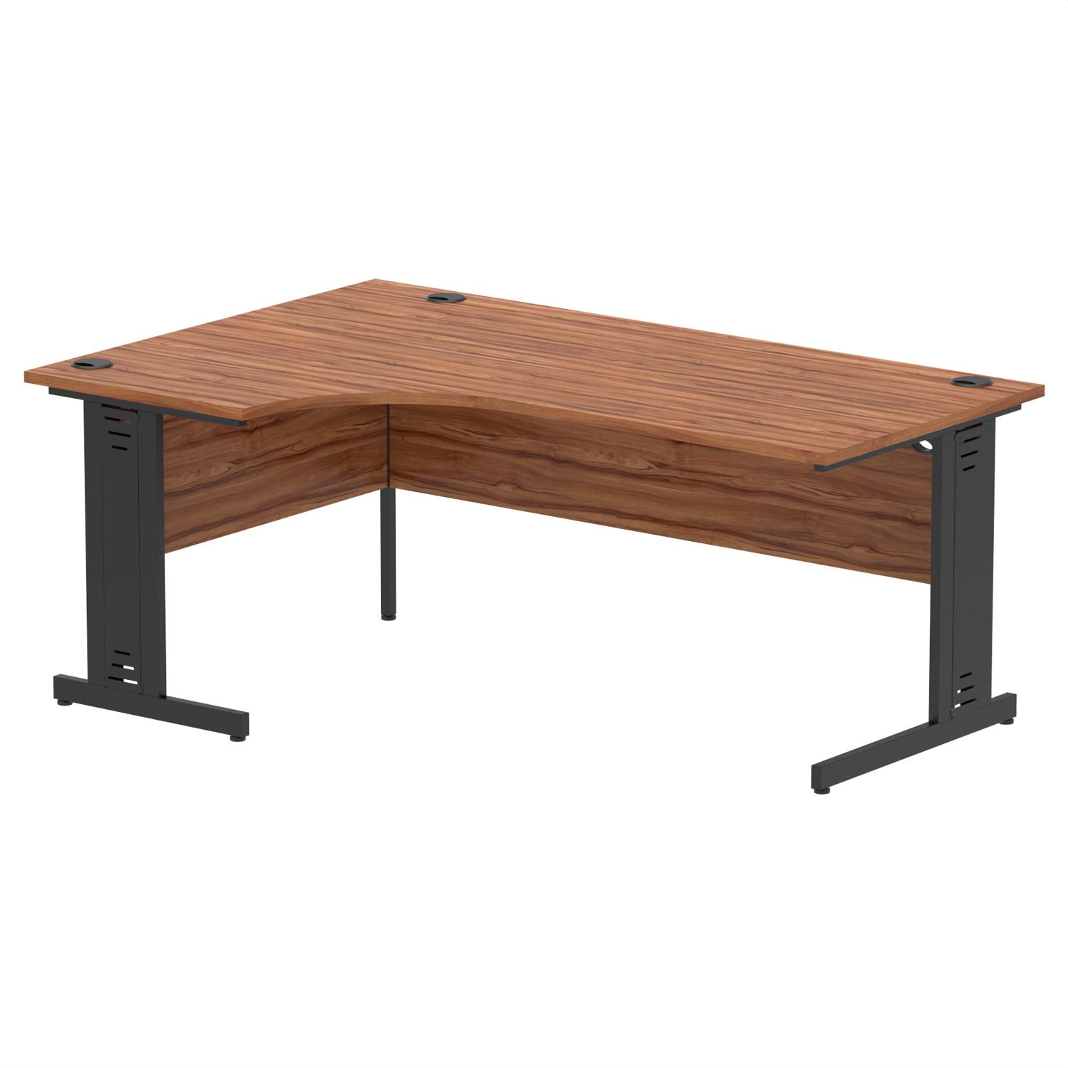 Impulse 1800mm Left Crescent Office Desk Walnut Top Black Cable Managed Leg