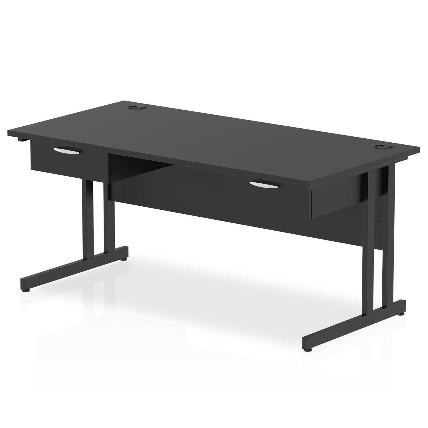 Impulse 1600 x 800mm Straight Office Desk Black Top Black Cantilever Leg Workstation 2 x 1 Drawer Fixed Pedestal
