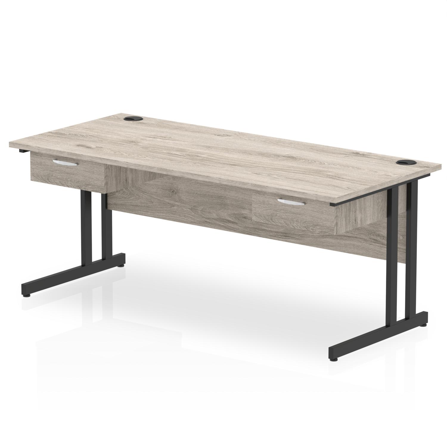 Impulse 1800 x 800mm Straight Office Desk Grey Oak Top Black Cantilever Leg Workstation 2 x 1 Drawer Fixed Pedestal