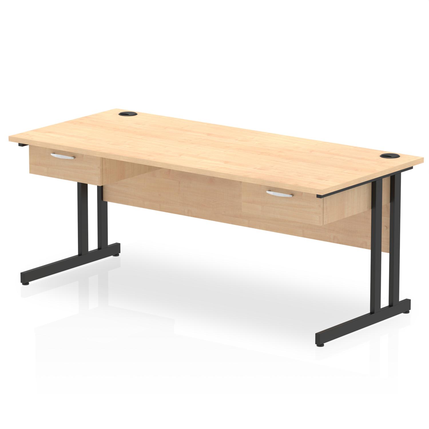 Impulse 1800 x 800mm Straight Office Desk Maple Top Black Cantilever Leg Workstation 2 x 1 Drawer Fixed Pedestal