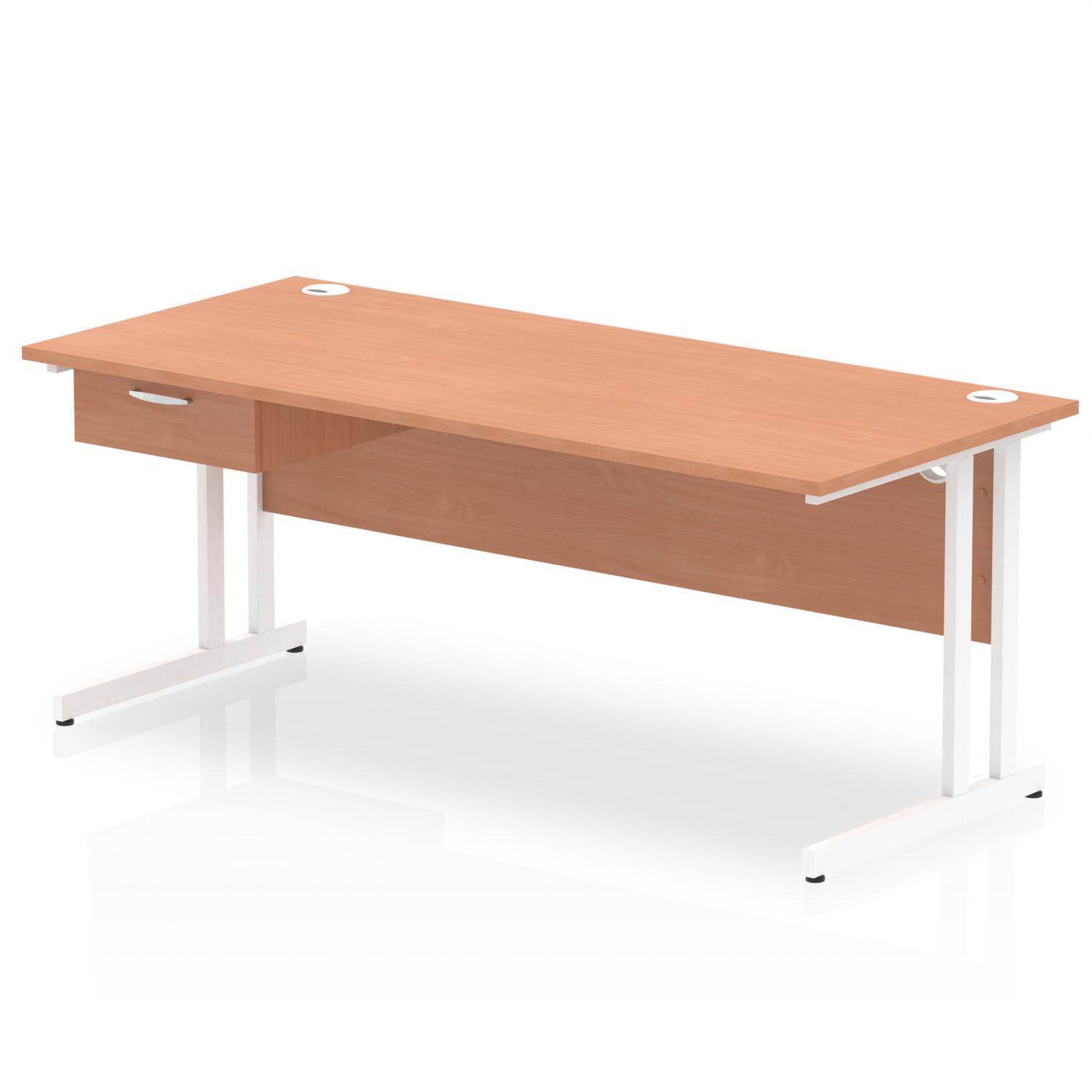 Impulse 1800 x 800mm Straight Office Desk Beech Top White Cantilever Leg Workstation 1 x 1 Drawer Fixed Pedestal