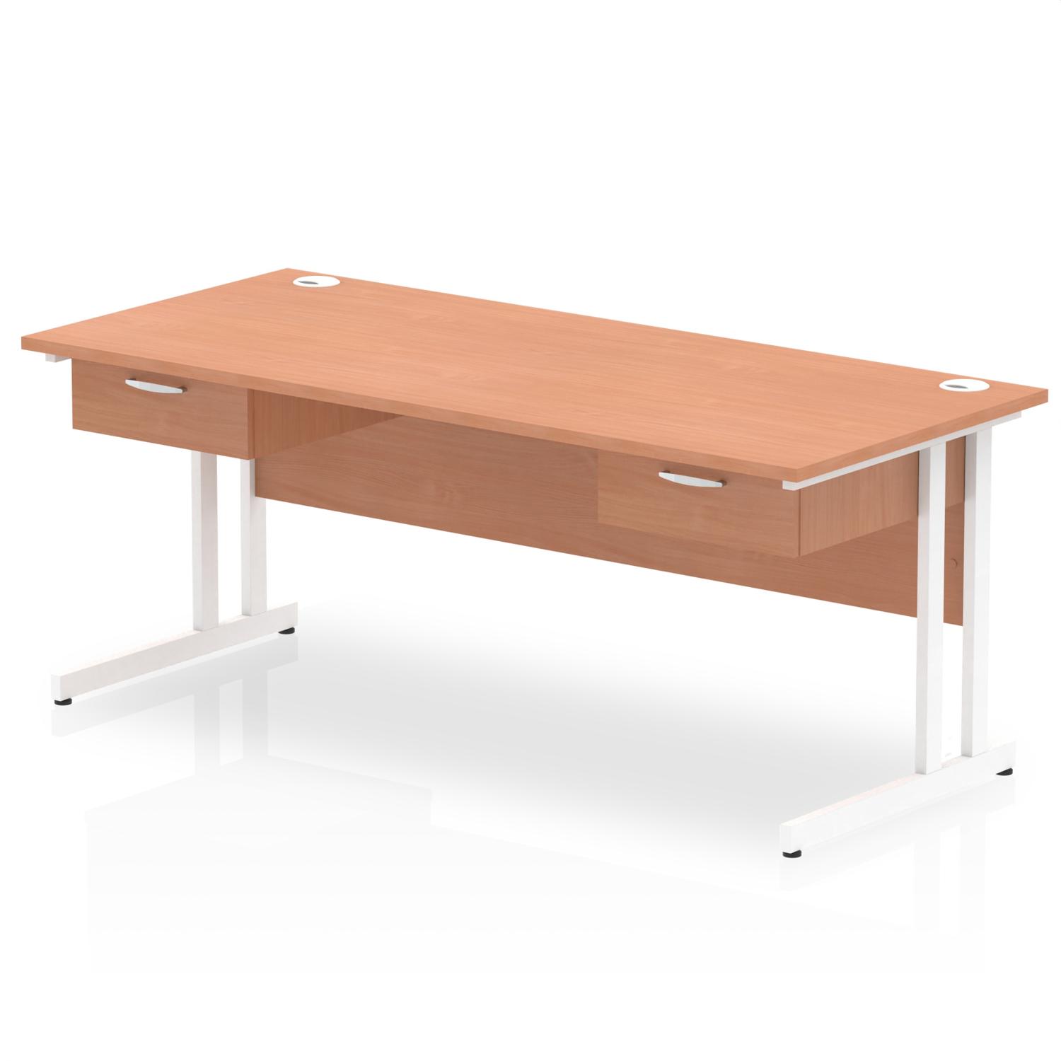 Impulse 1800 x 800mm Straight Office Desk Beech Top White Cantilever Leg Workstation 2 x 1 Drawer Fixed Pedestal