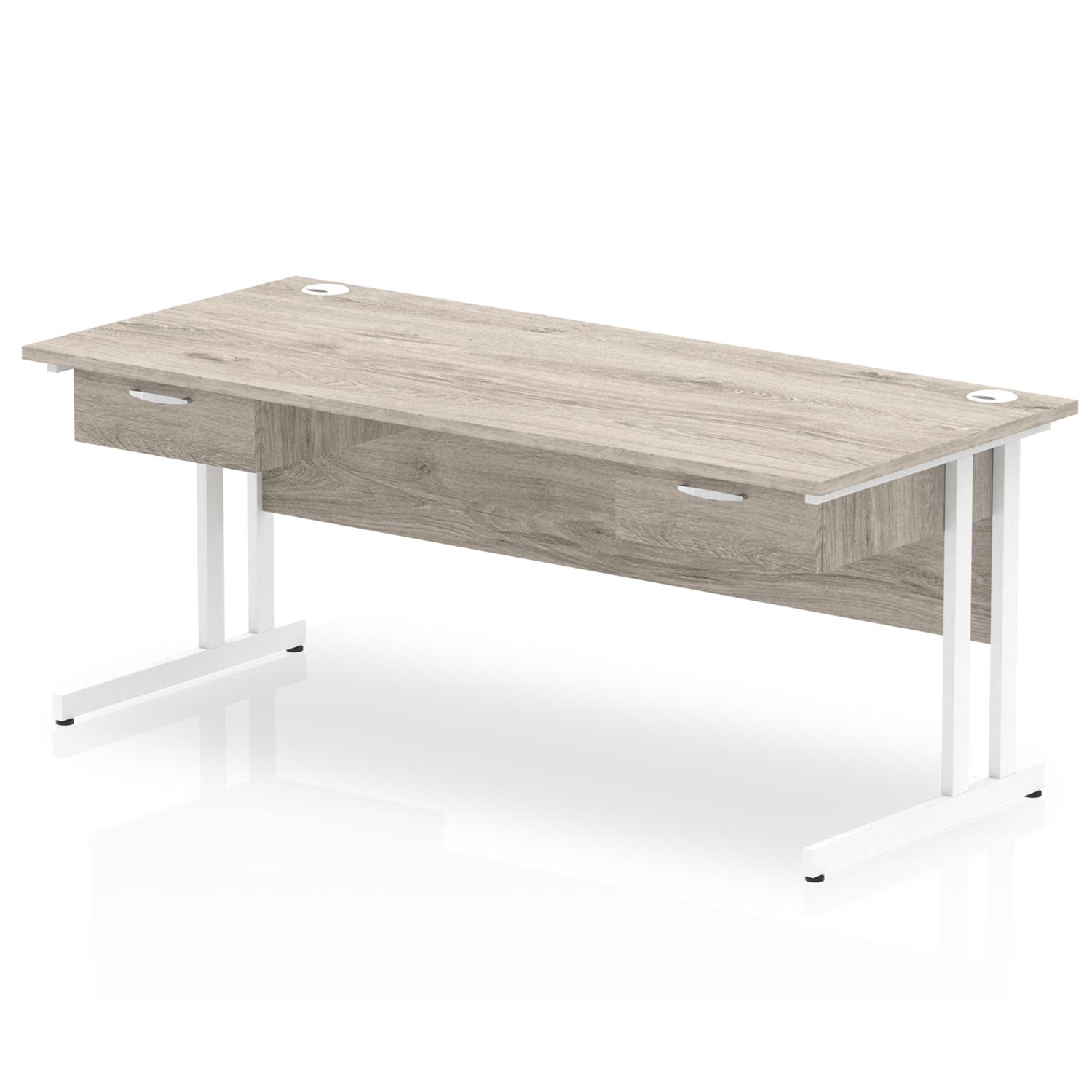 Impulse 1800 x 800mm Straight Office Desk Grey Oak Top White Cantilever Leg Workstation 2 x 1 Drawer Fixed Pedestal